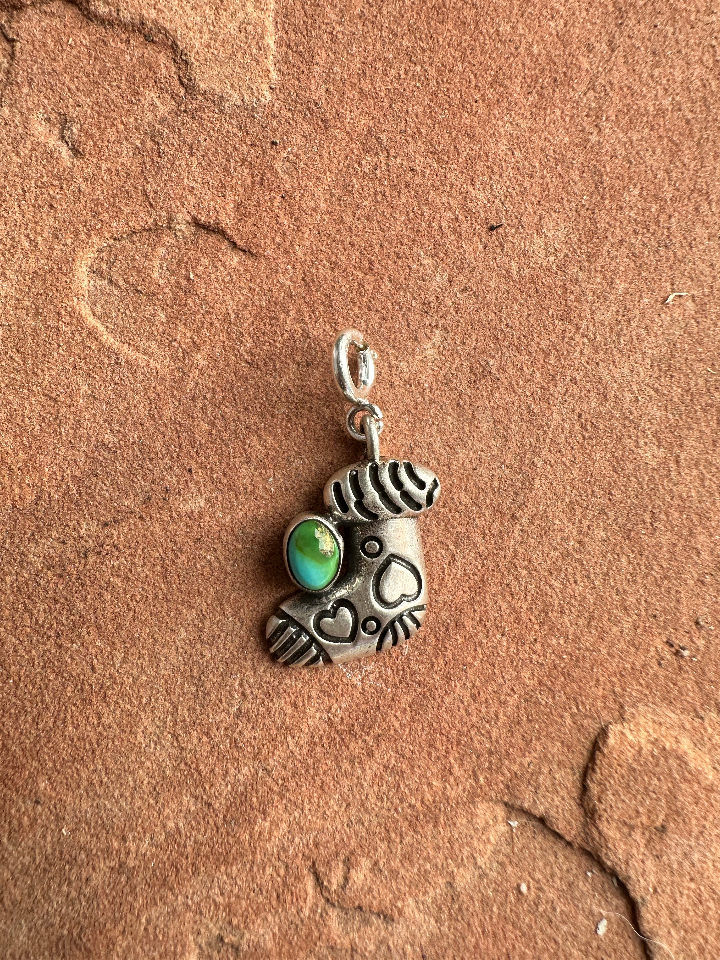 Handmade Sterling Silver and Sonoran Mountain Turquoise STOCKING Charm