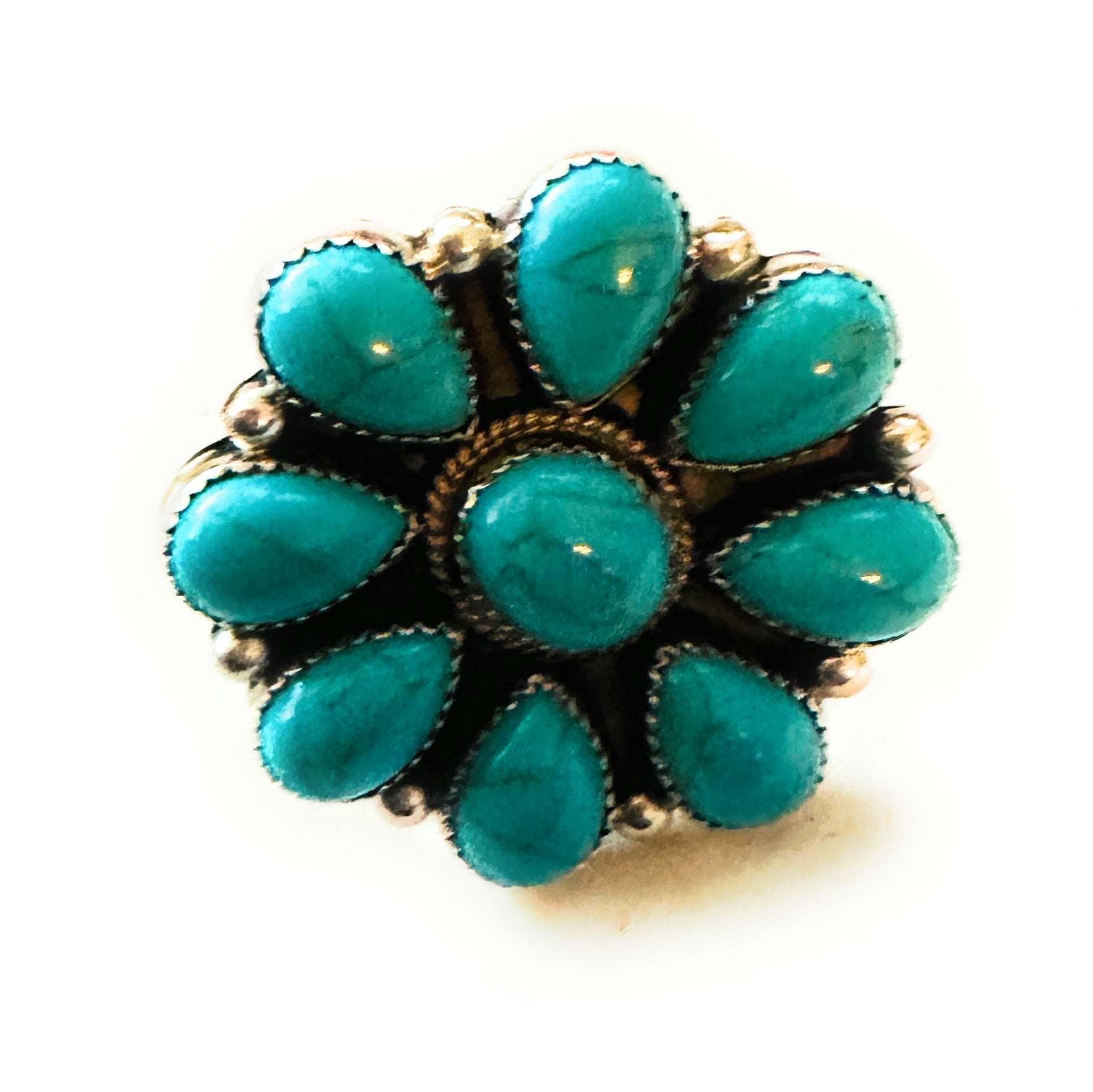 Navajo Sterling Silver & Kingman Turquoise Cluster Ring Size 8