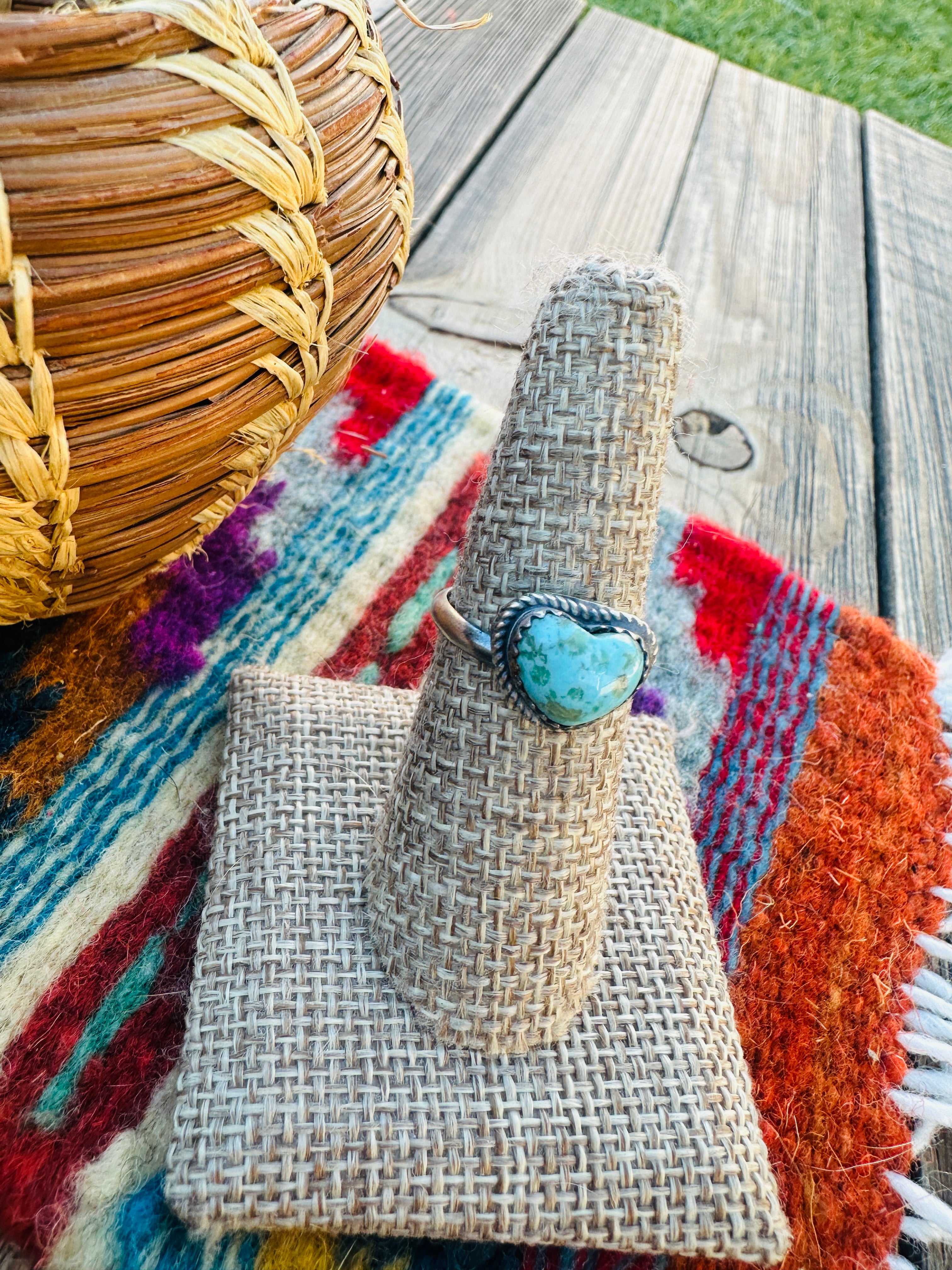 Handcrafted Turquoise & Sterling Silver Heart Adjustable Ring