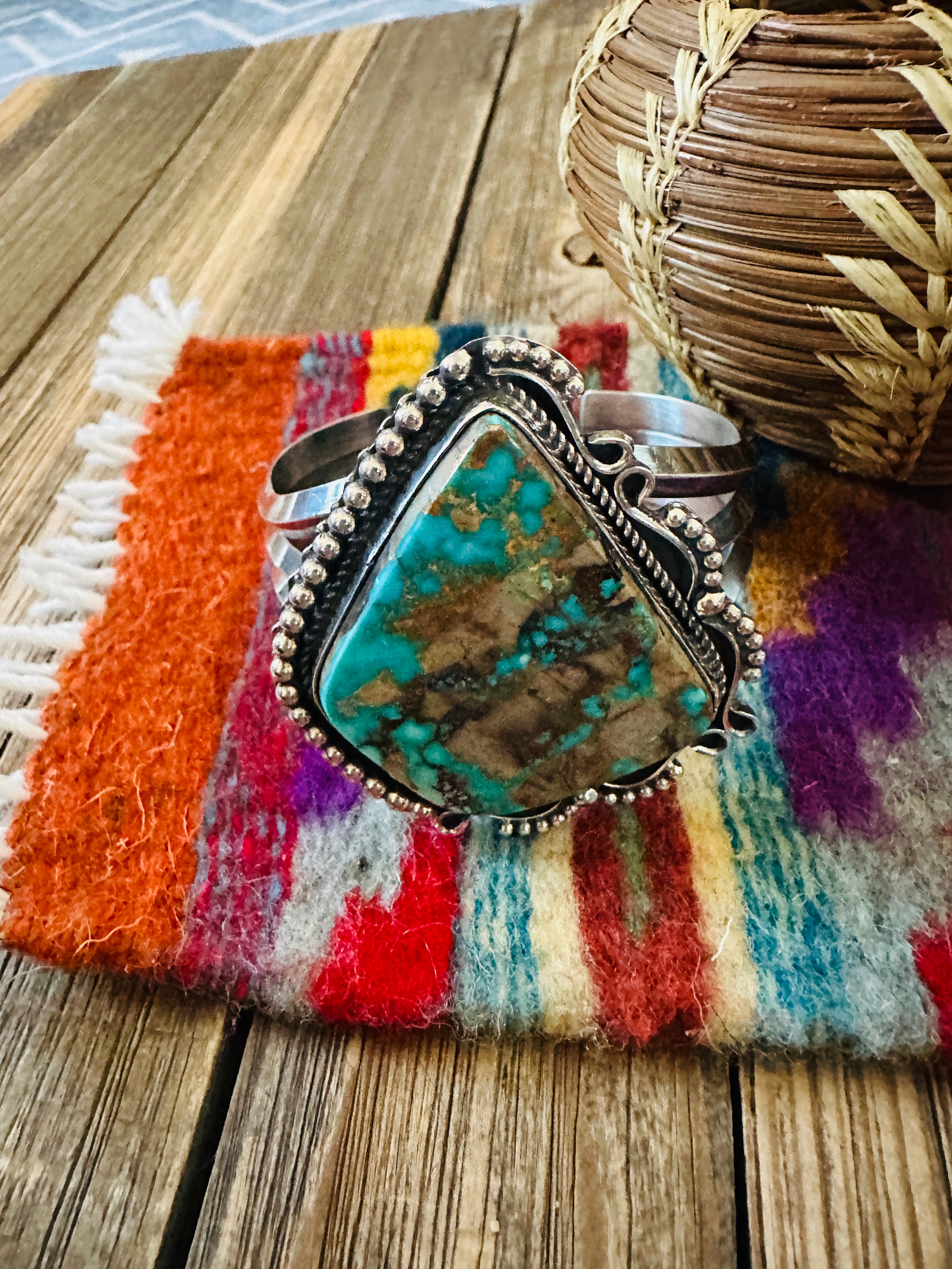 Handcrafted Pilot Mountain Turquoise & Sterling Silver Cuff Bracelet by Rosella Paxson