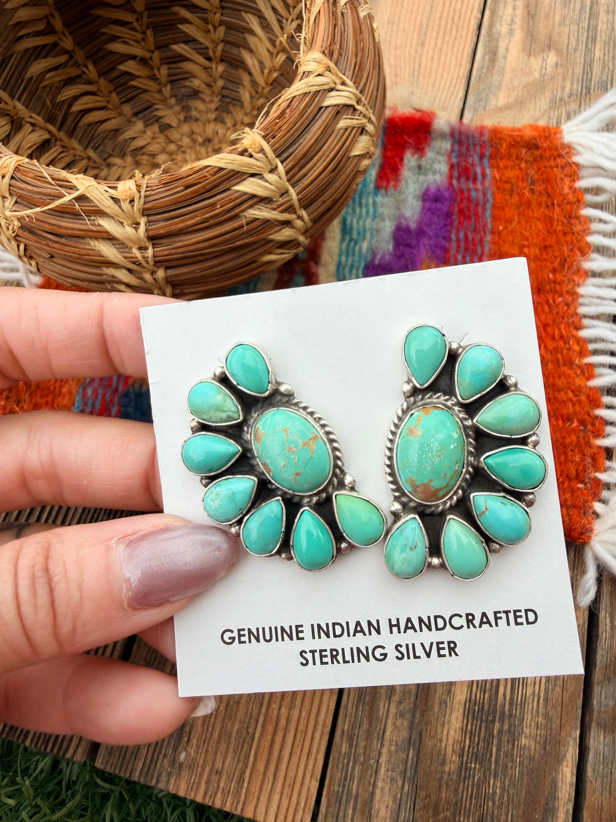 Handcrafted Turquoise & Sterling Silver Cluster Post Earrings by Marcella James