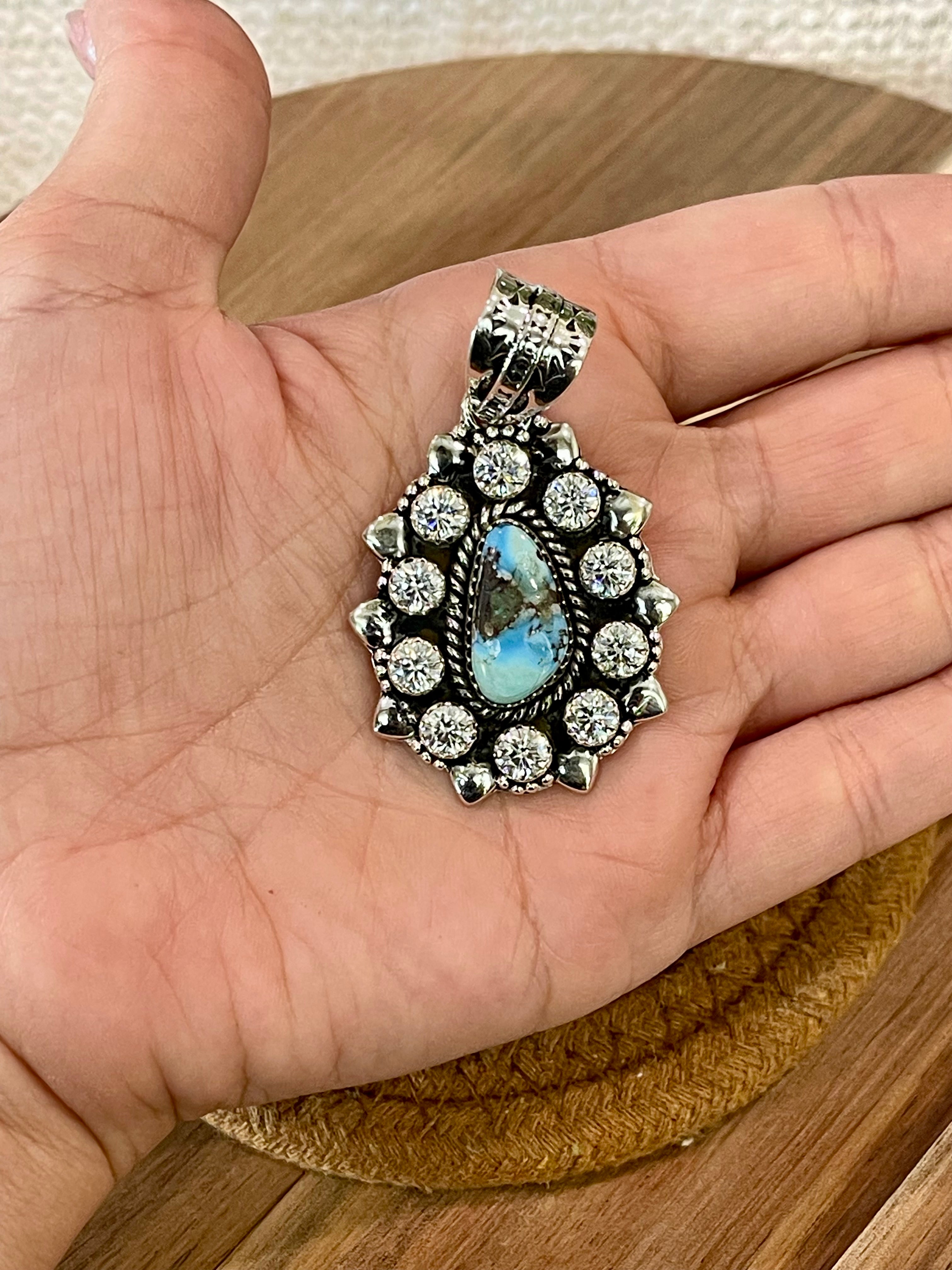 Handcrafted Sterling Silver , Golden Hills & CZ Cluster Pendant