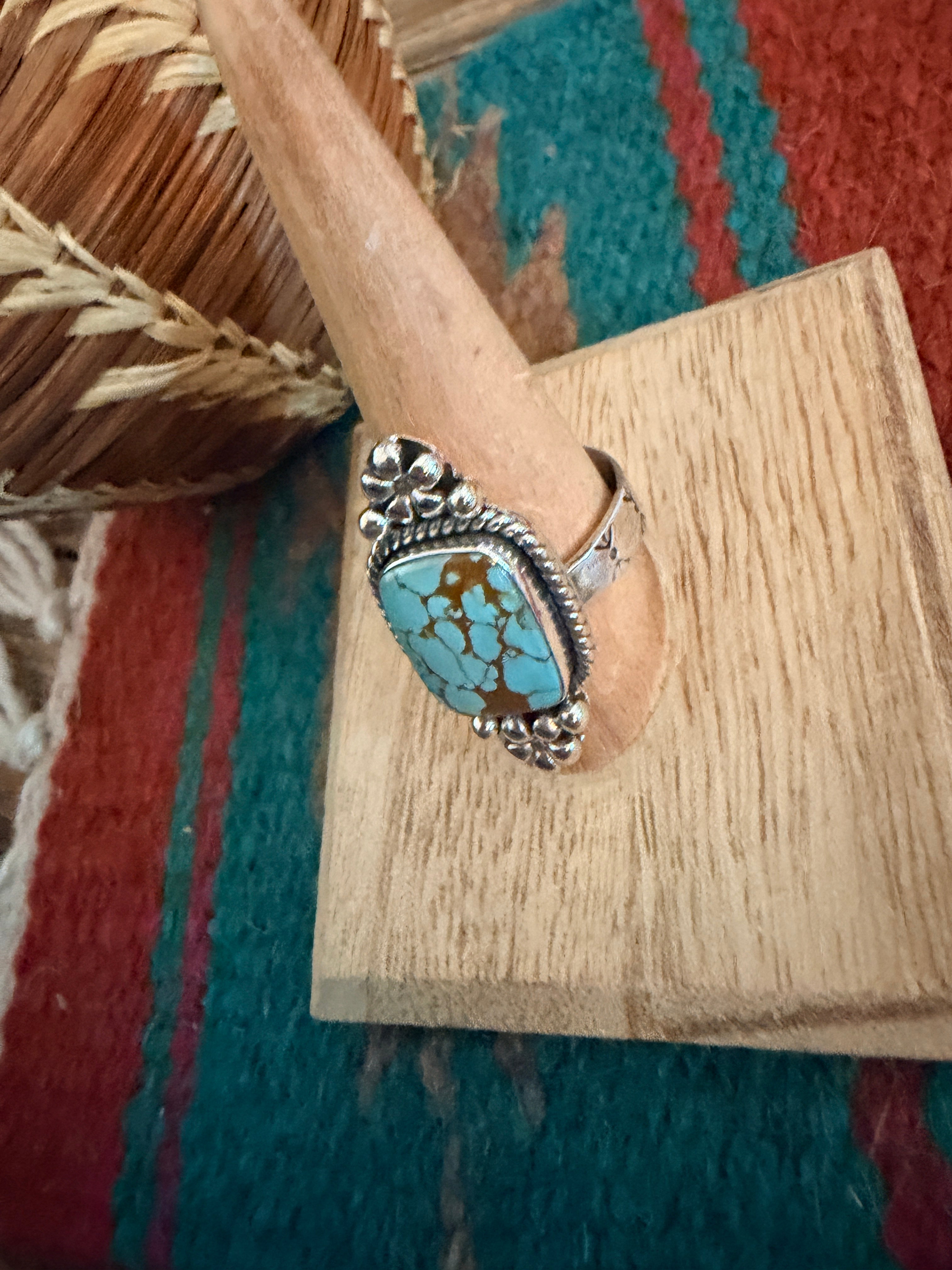 Handmade Sterling Silver Number 8 Turquoise Adjustable Ring Signed Nizhoni