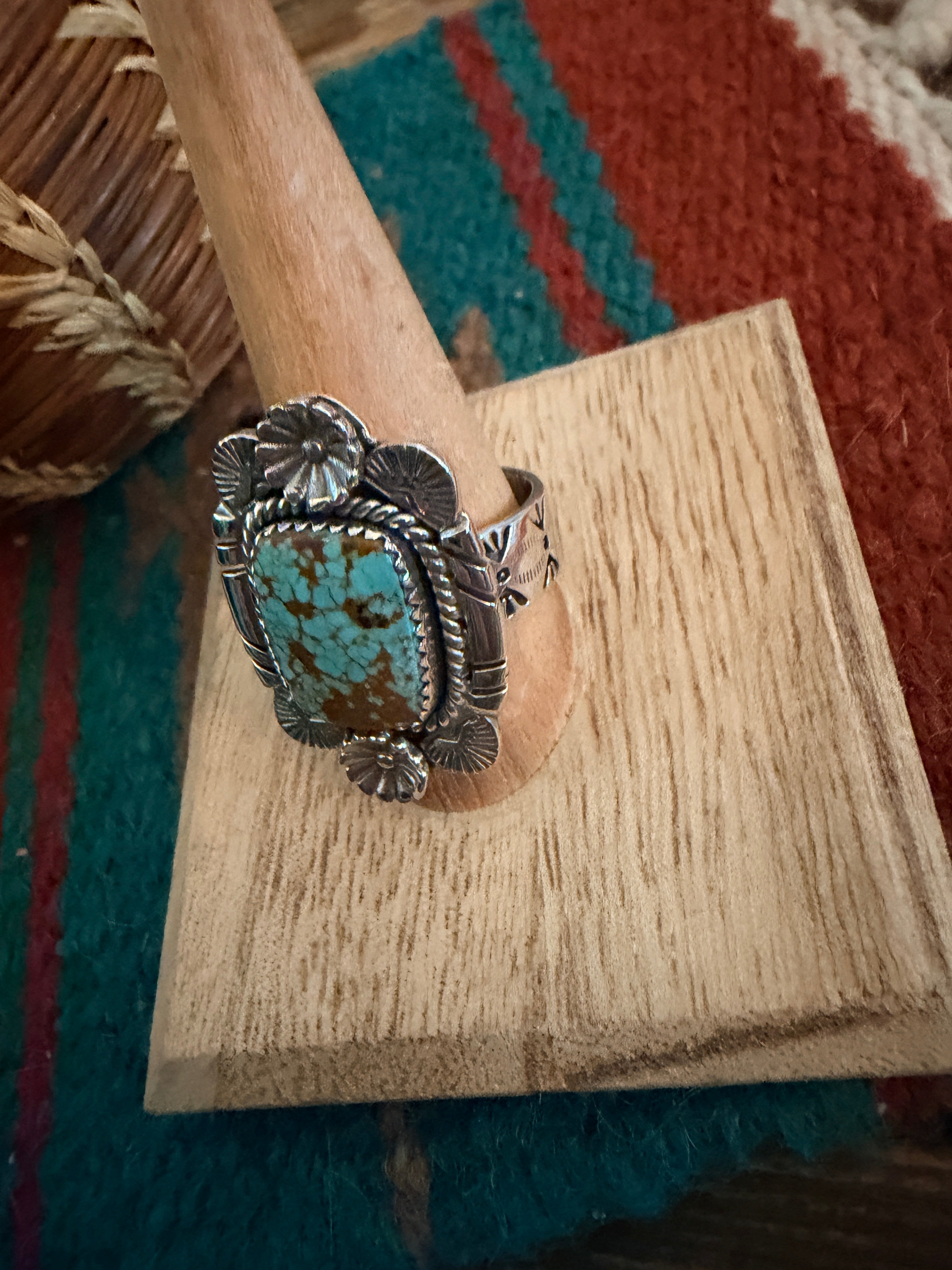 Handmade Sterling Silver Number 8 Turquoise Adjustable Ring Signed Nizhoni