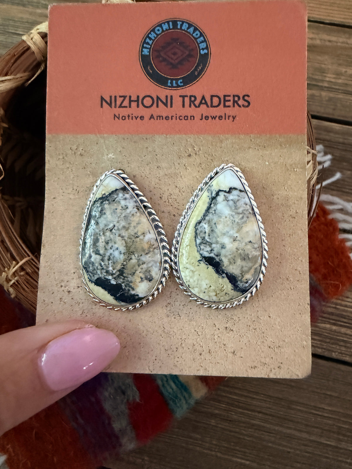 Handcrafted White Buffalo & Sterling Silver Post Earrings