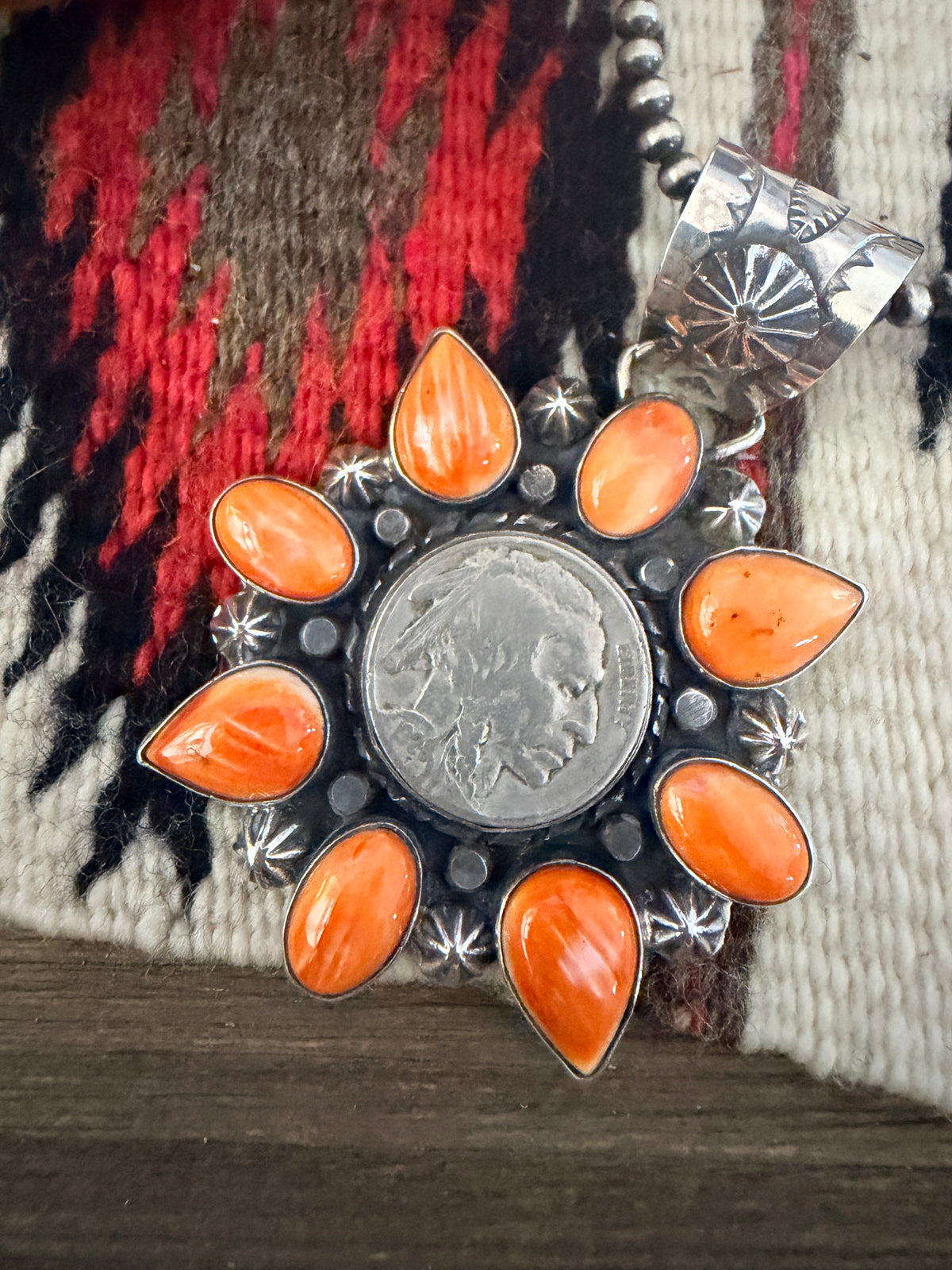 Handcrafted Sterling Silver & Spiny Oyster Buffalo Nickel Pendant