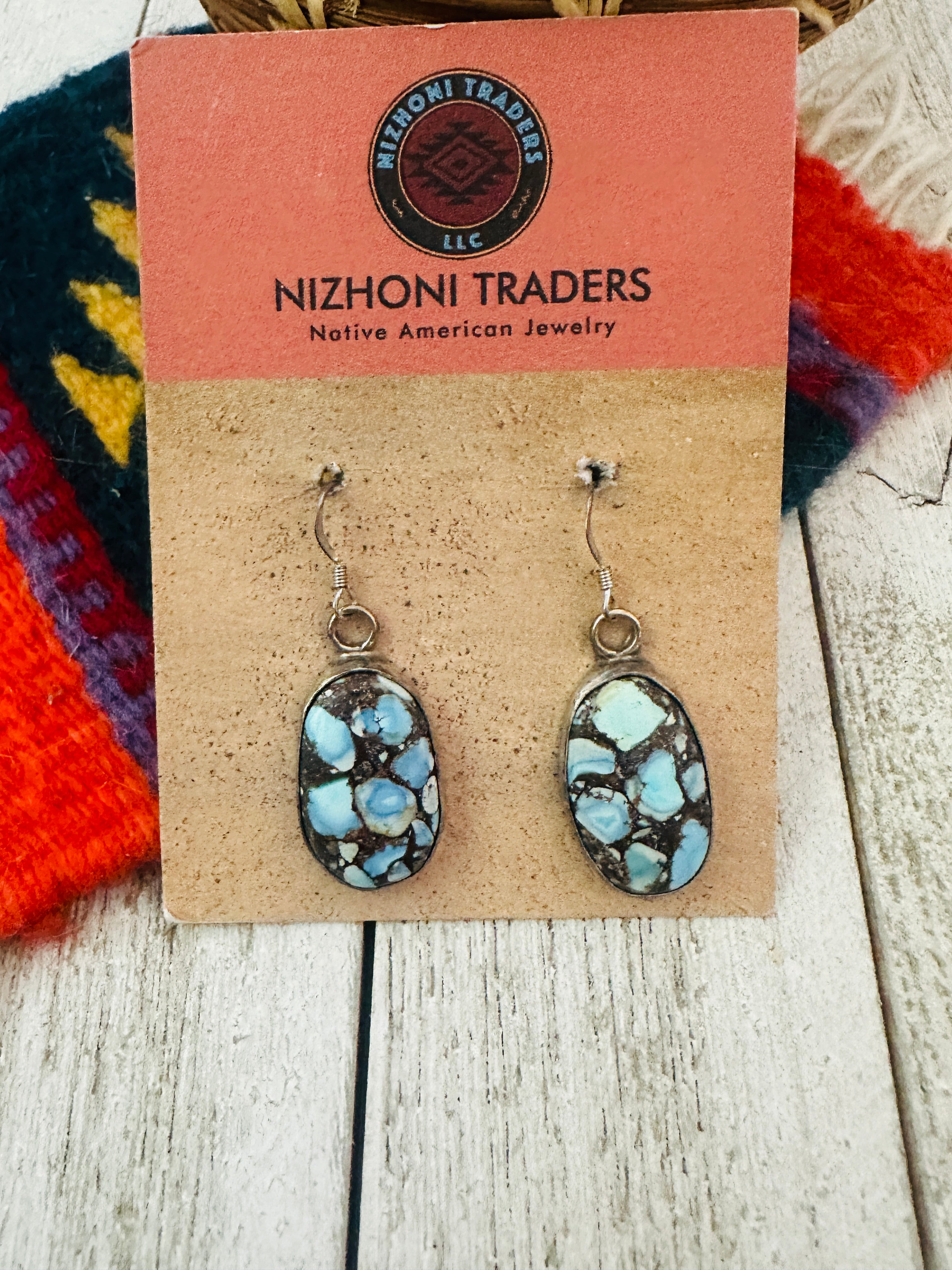 Navajo Golden Hills Turquoise & Sterling Silver Dangle Earrings