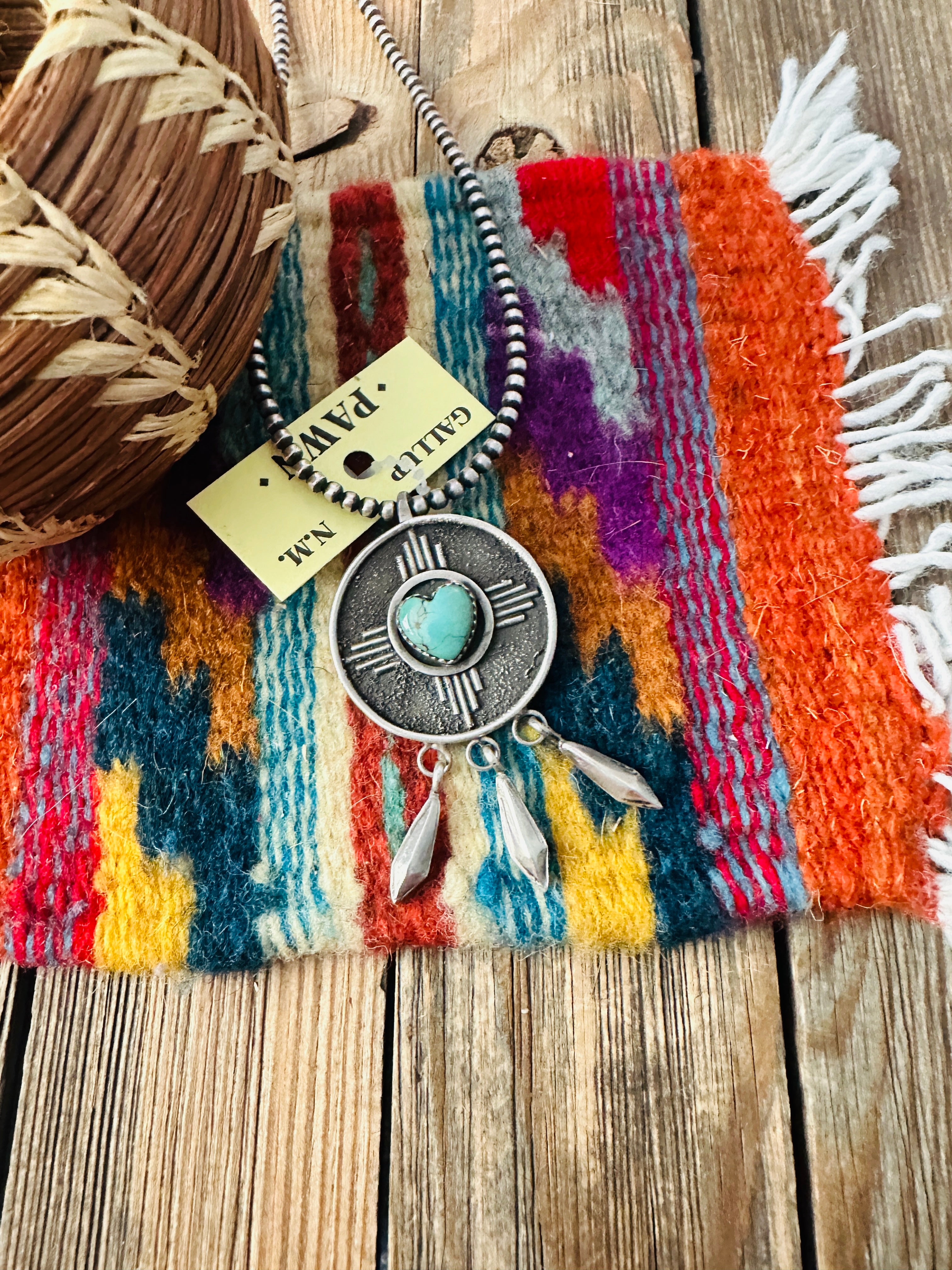 Old Pawn Handcrafted Turquoise and Sterling Silver Heart Pendant