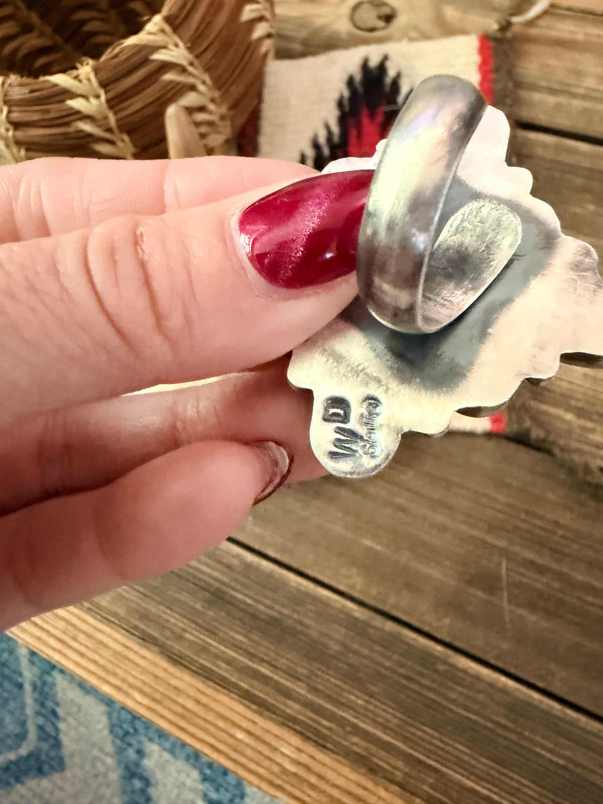 Handcrafted Turquoise & Sterling Silver Cluster Adjustable Ring