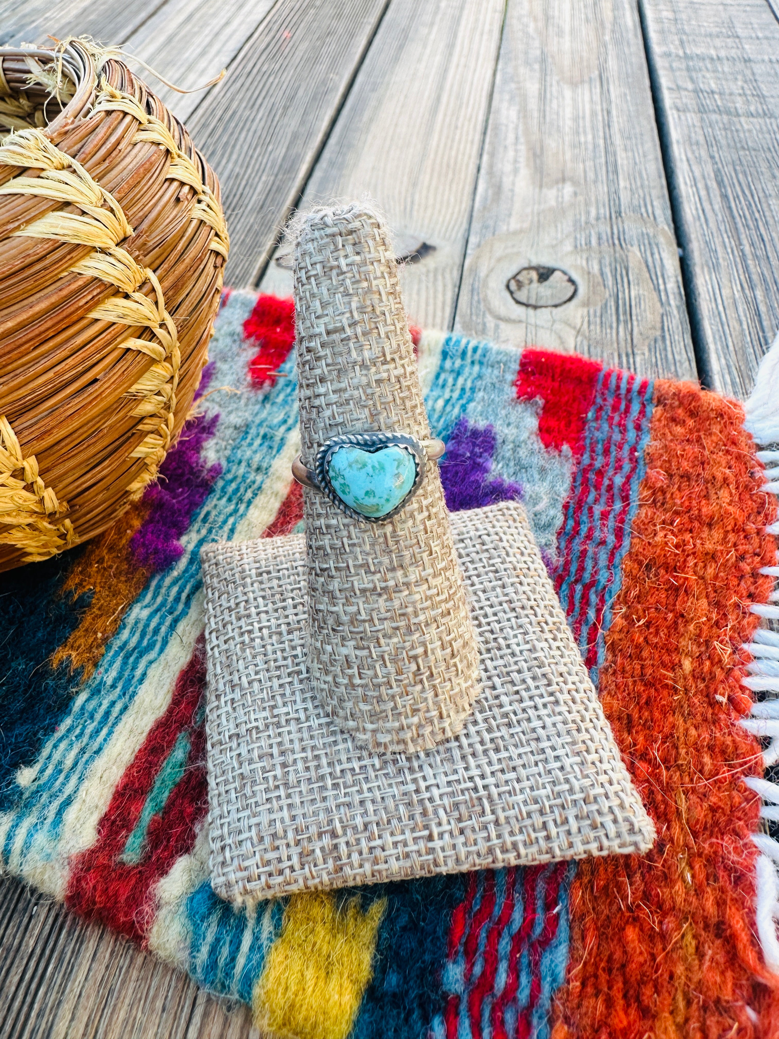 Handcrafted Turquoise & Sterling Silver Heart Adjustable Ring