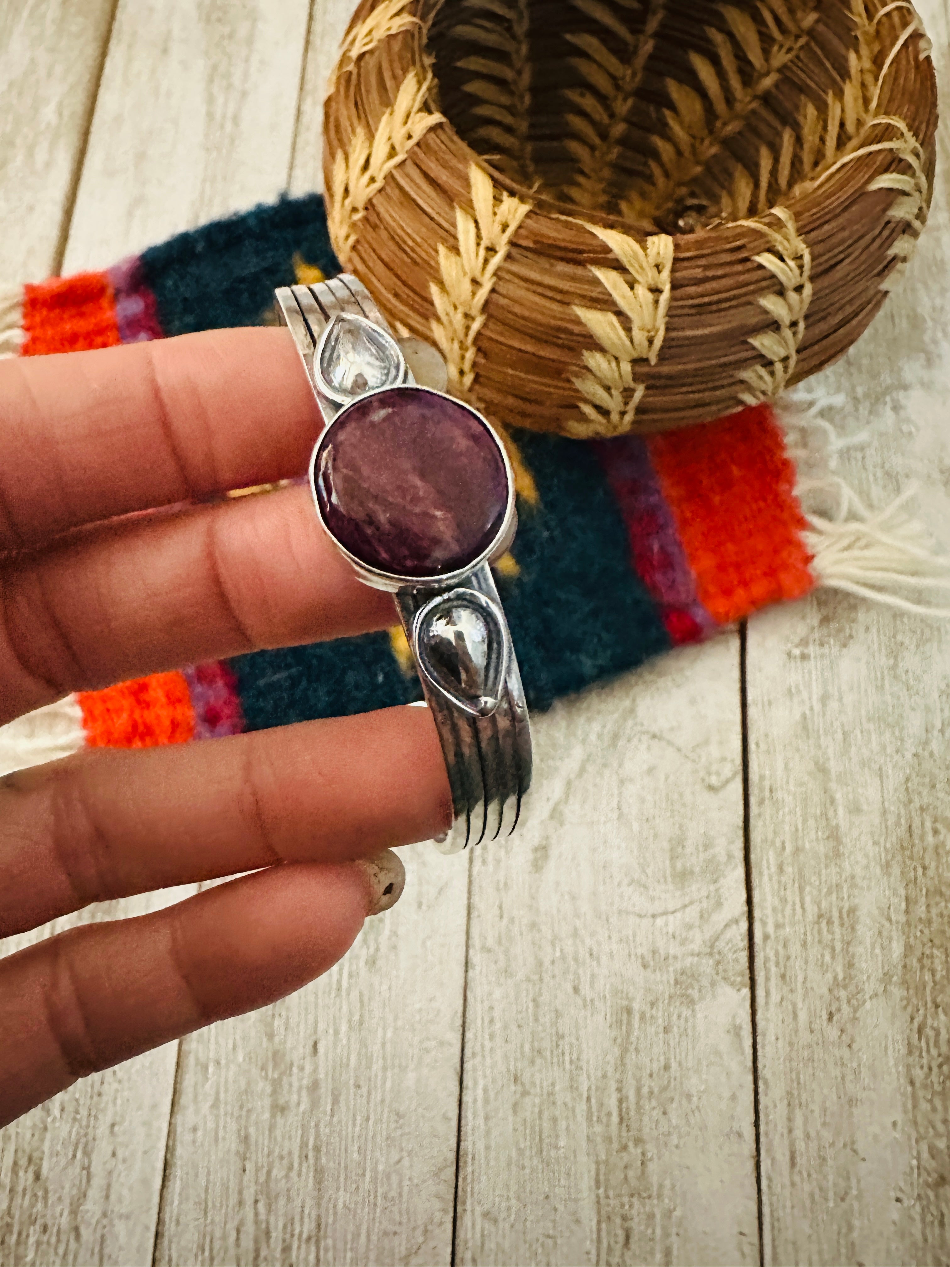 Navajo Sterling Silver & Purple Spiny Cuff Bracelet