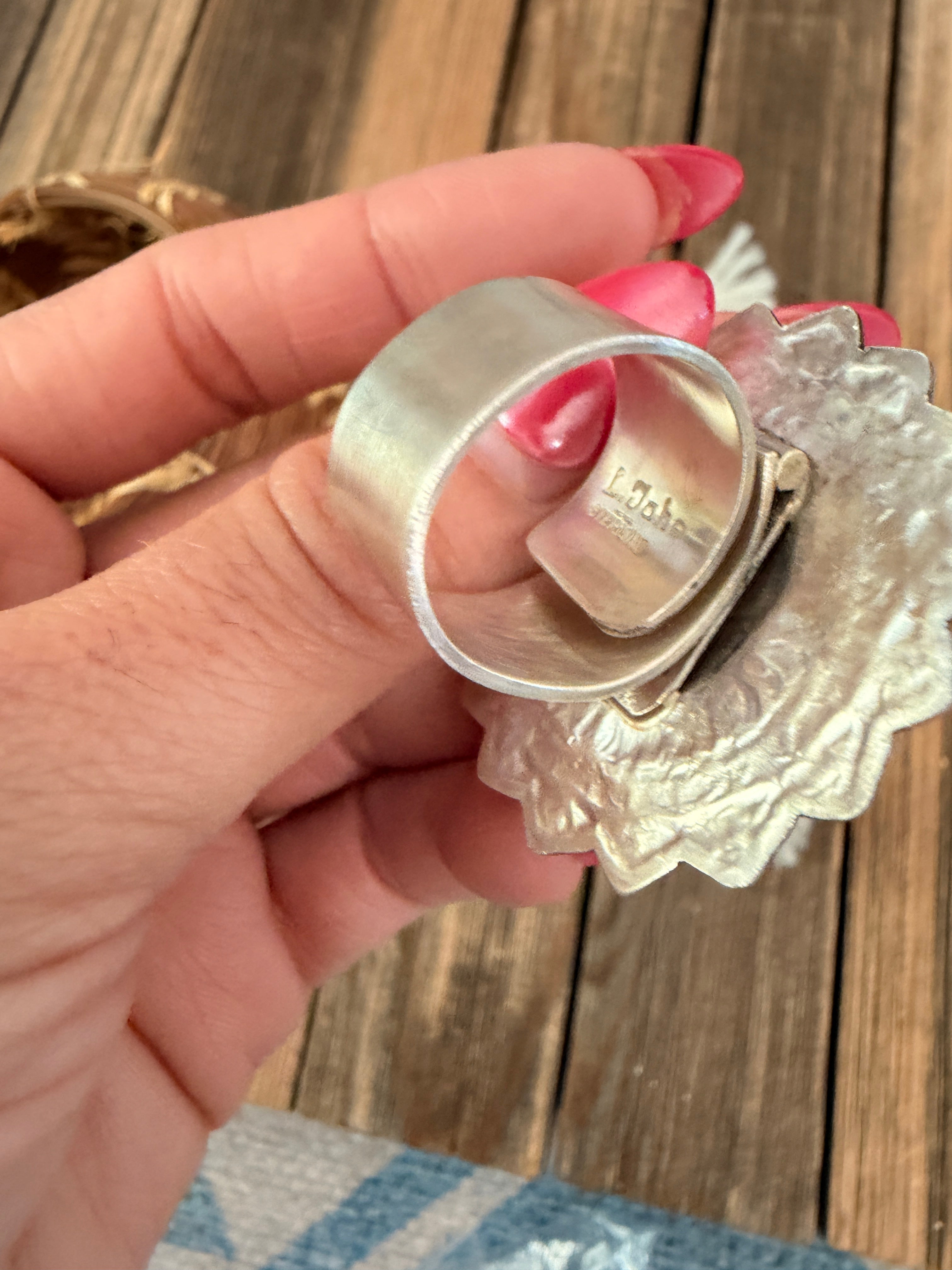 Handcrafted Sterling Silver Adjustable Concho Ring by Leander Tahe