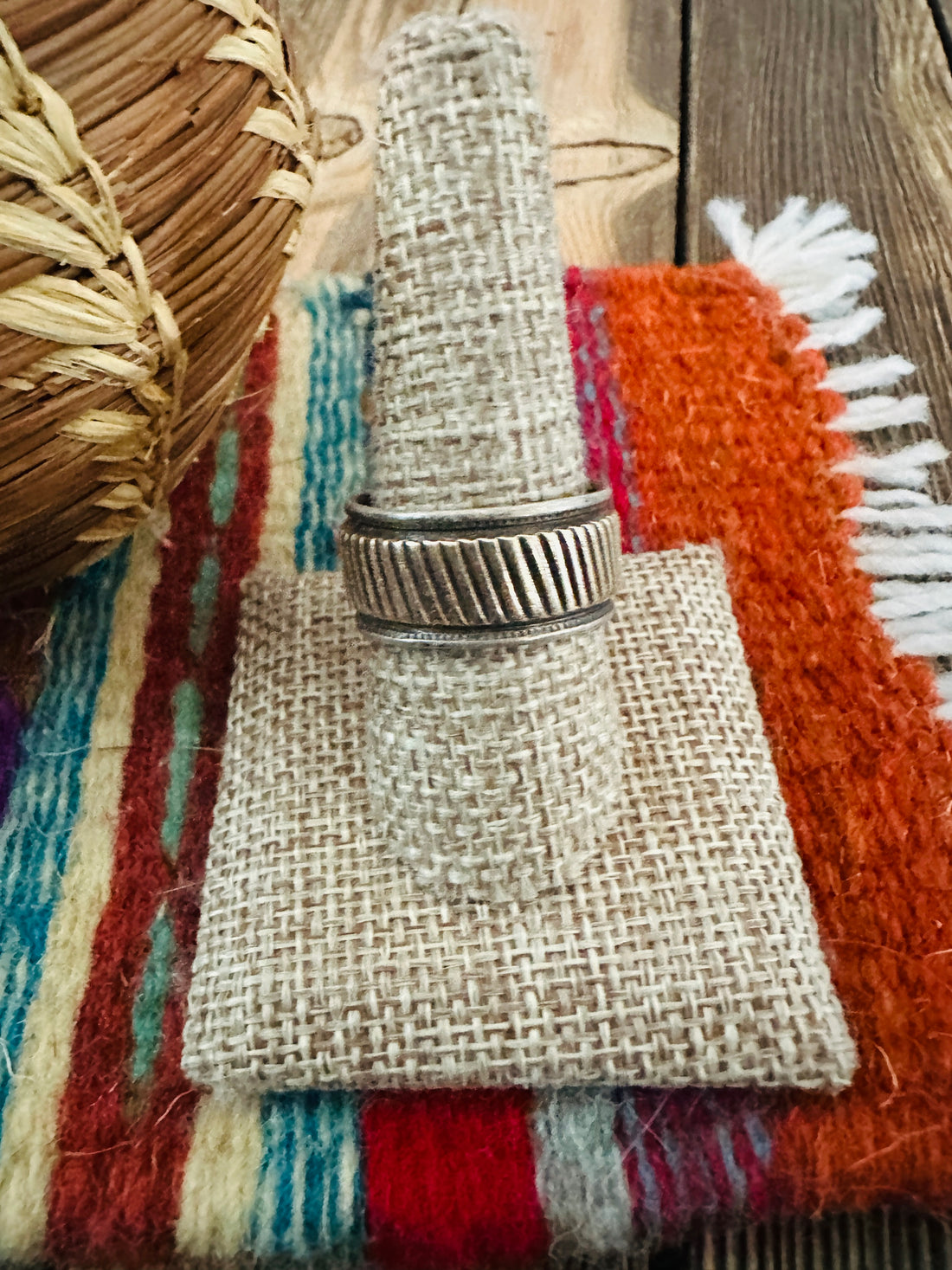 Old Pawn Handcrafted Copper & Sterling Silver Band Ring Size 10