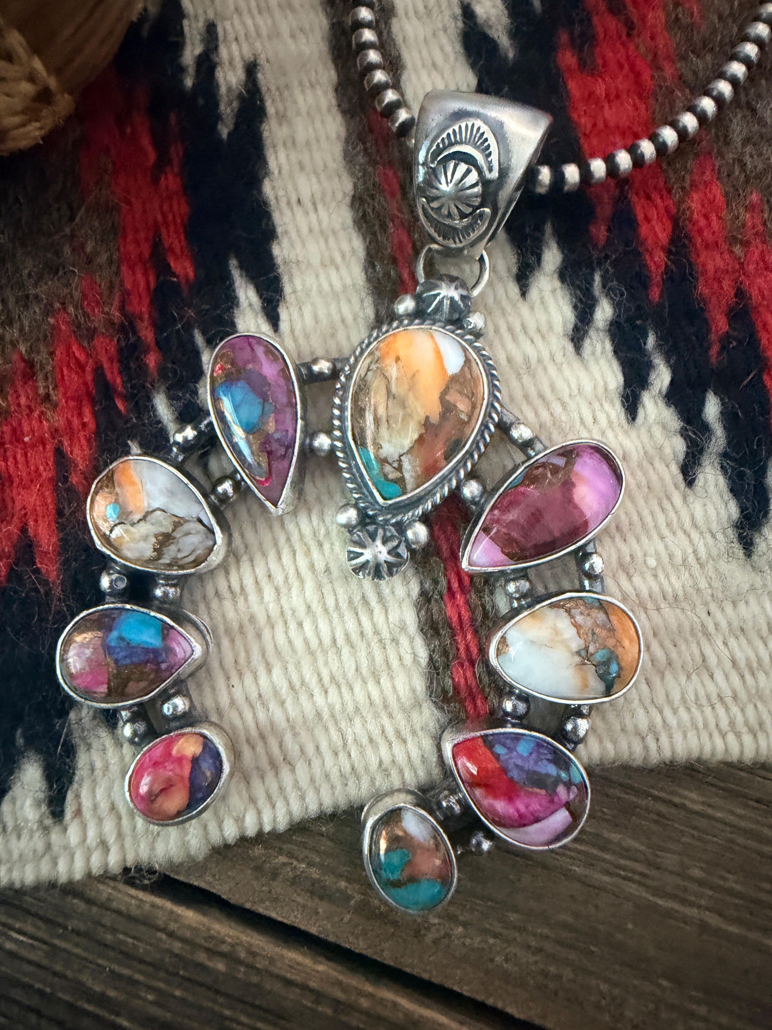 Handcrafted Sterling Silver & Multi Stone Naja Pendant by Joe Begay
