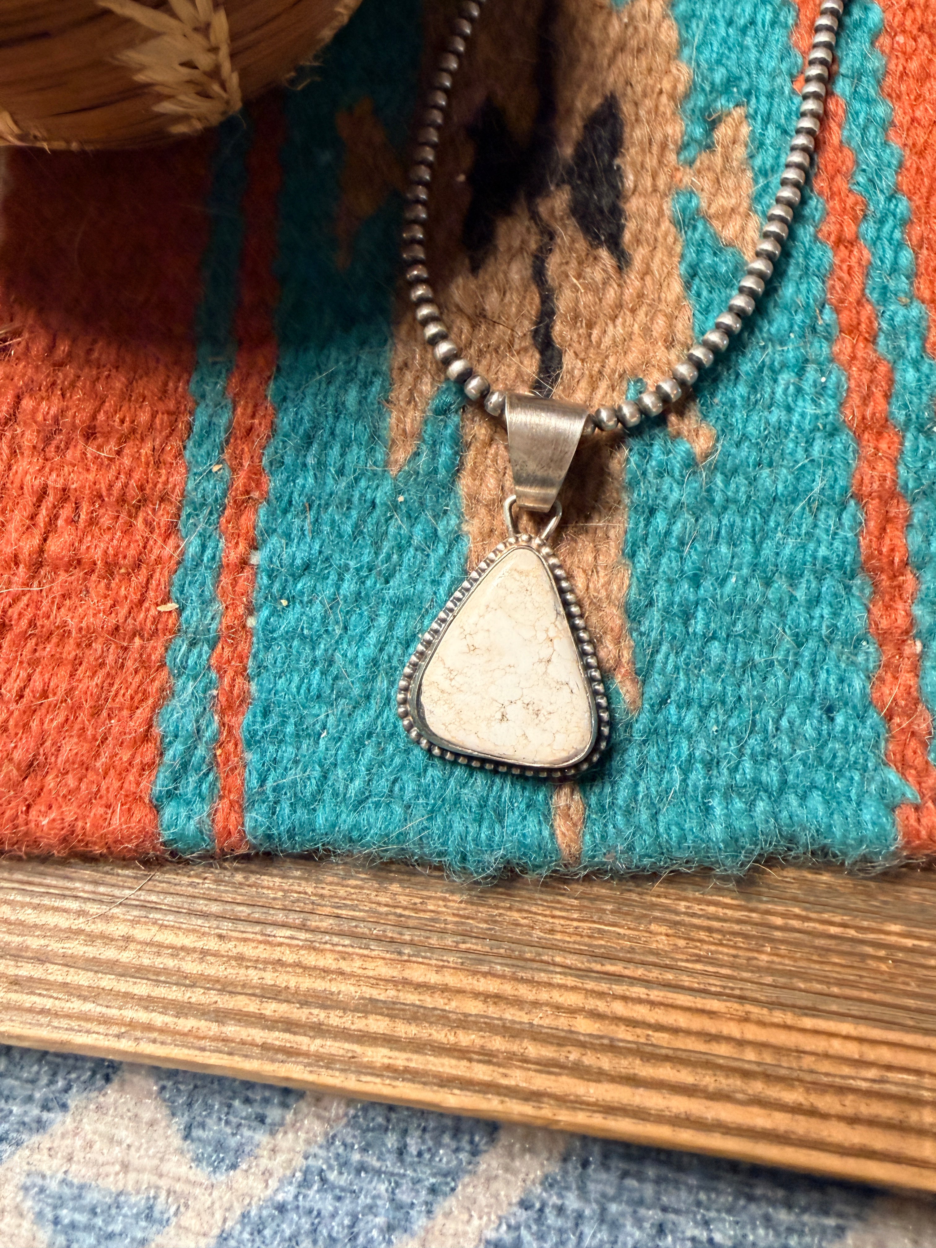 Handcrafted Sterling Silver & White Buffalo Pendant by Sheila Becenti
