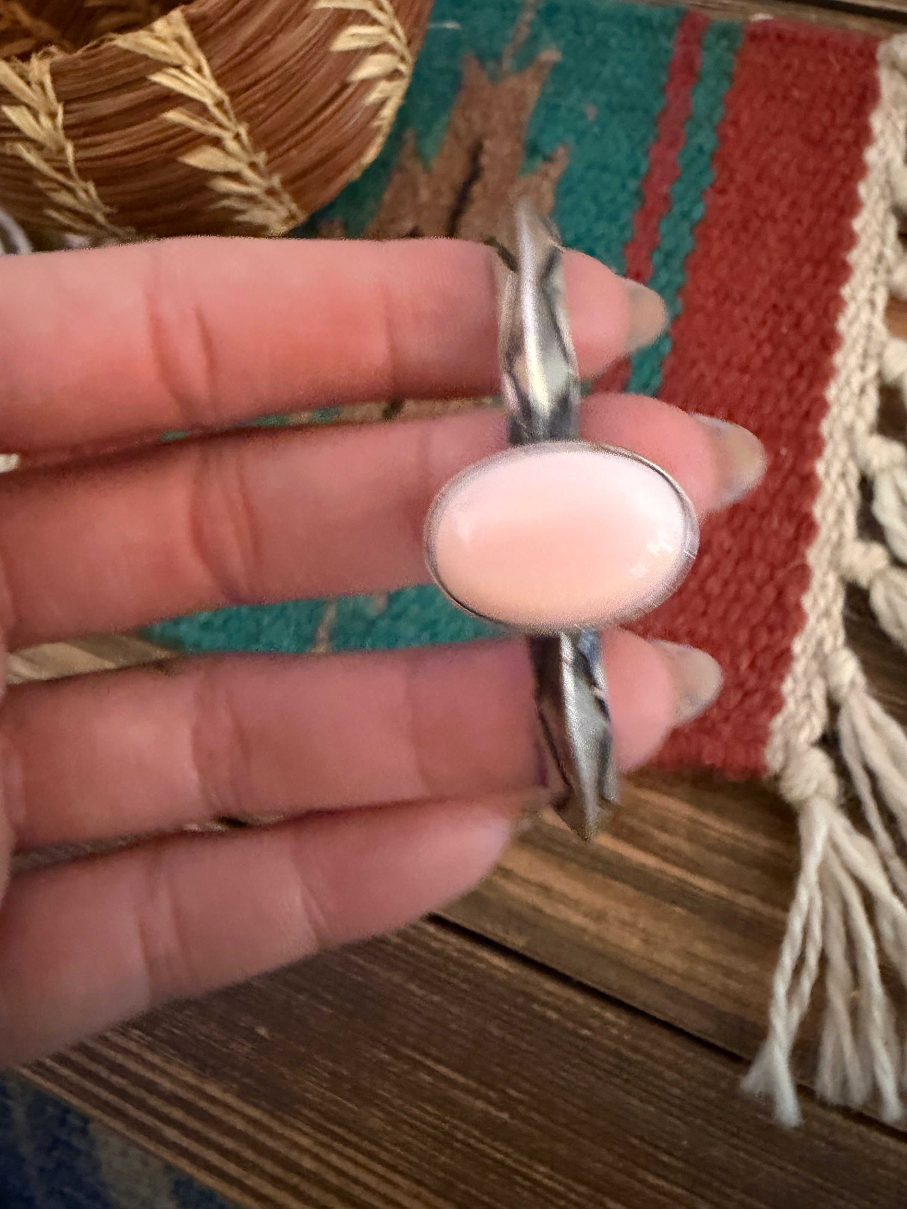 Handcrafted Queen Pink Conch & Sterling Silver Cuff Bracelet