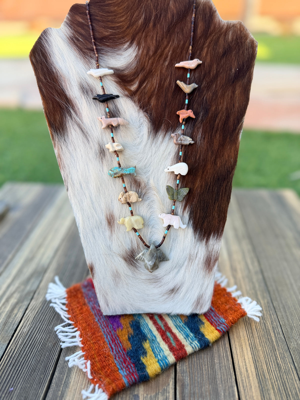 Handcrafted Sterling Silver & Beaded Fetish 27” Necklace