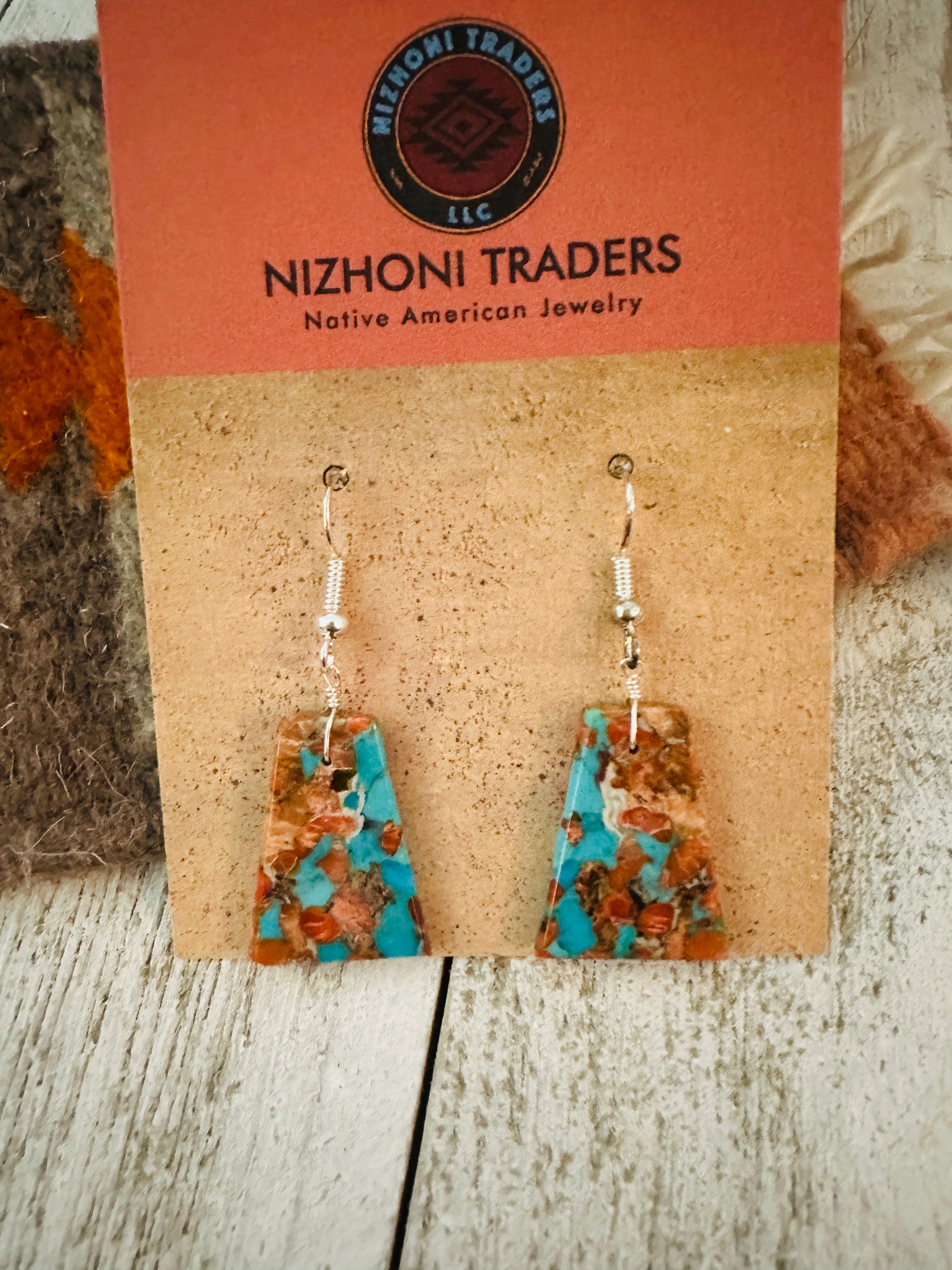 Navajo Sterling Silver & Multi Stone Spice Slab Dangle Earrings