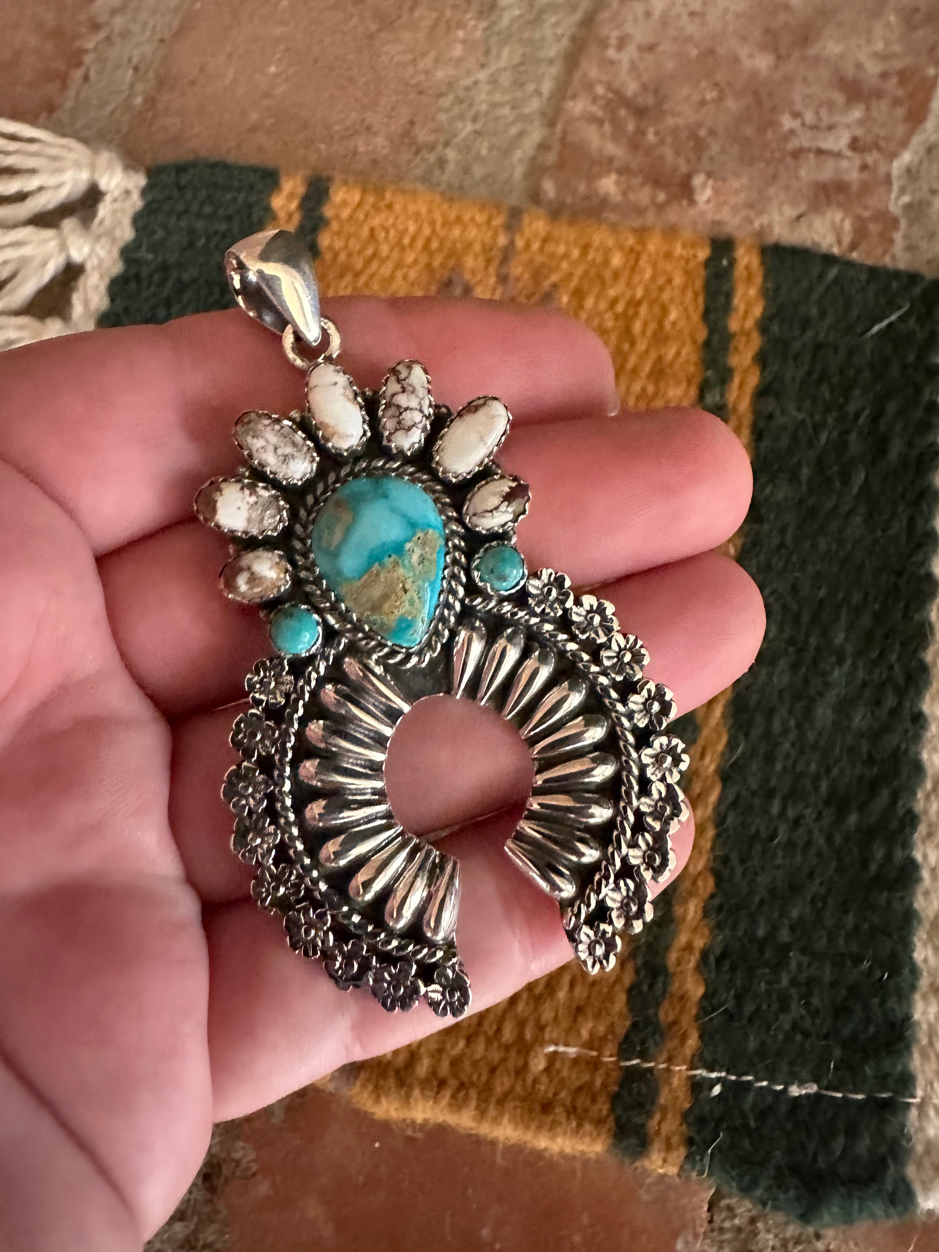 Handmade Wild Horse, Turquoise & Sterling Silver Naja Pendant Signed Nizhoni