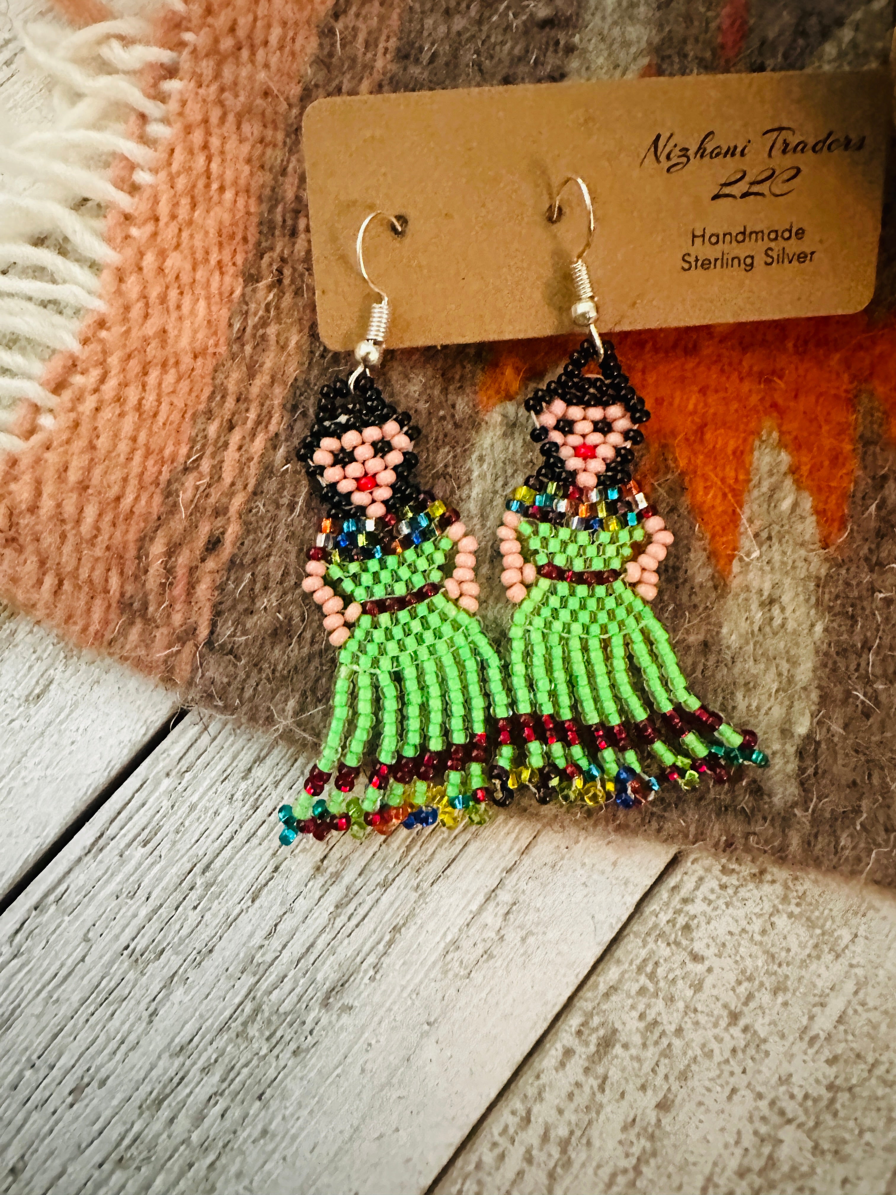 Handmade Multicolor Beaded Lady Dangle Earrings