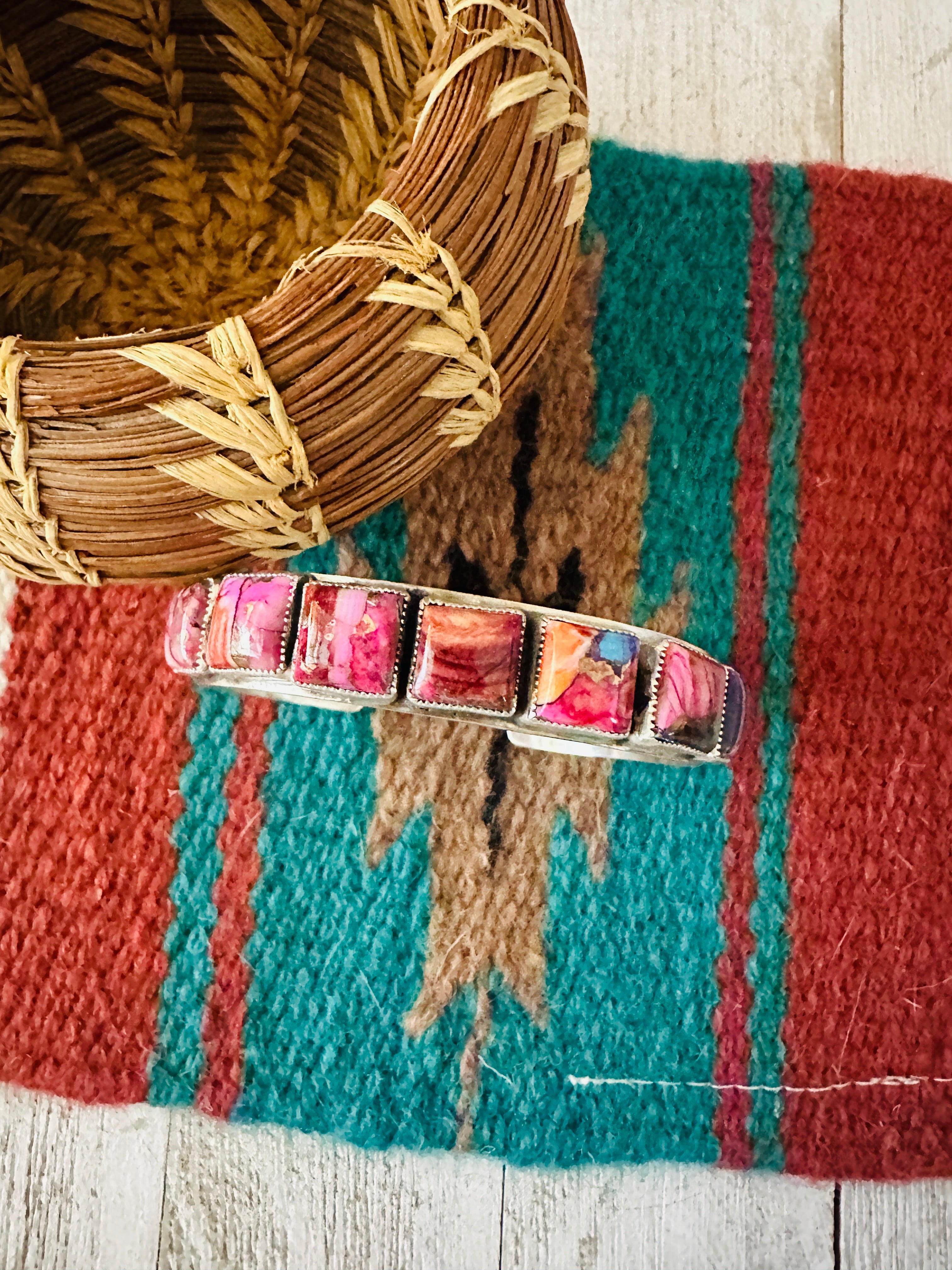 Navajo Pink Dream Mojave & Sterling Silver Cuff Bracelet