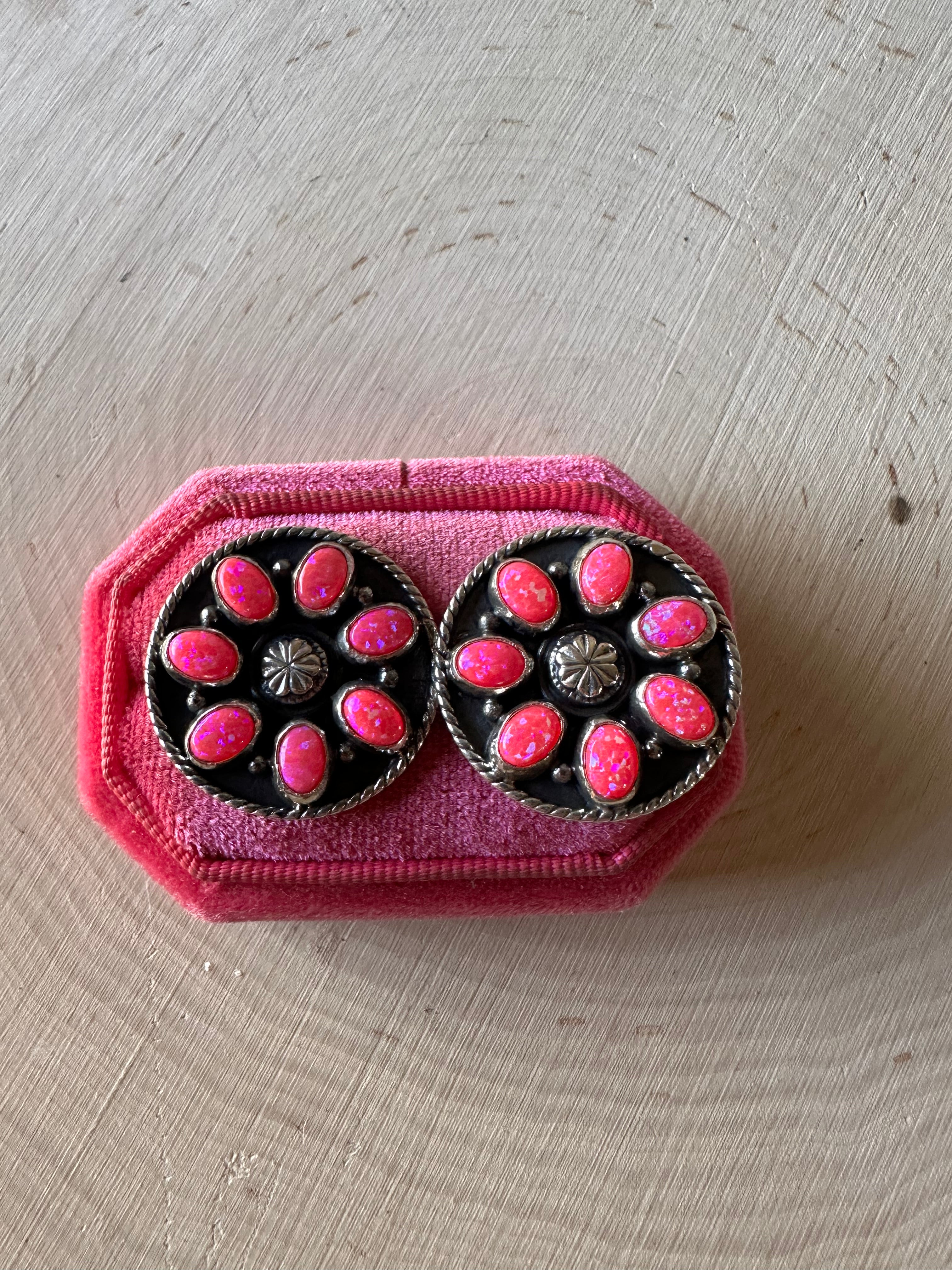 Handmade Hot Pink Fire Opal and Sterling Silver Earrings