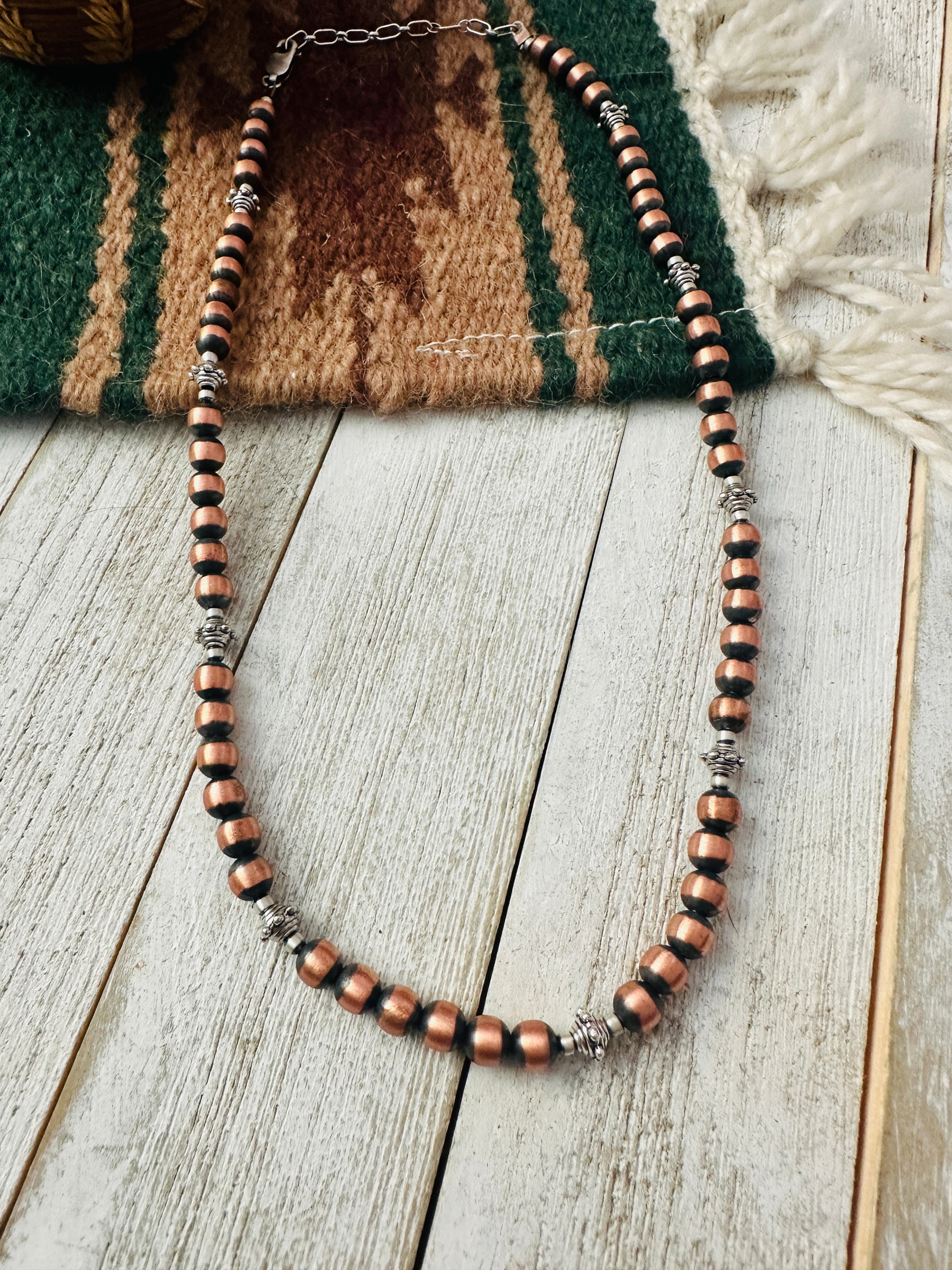 Navajo Copper & Sterling Silver 18” Beaded Necklace