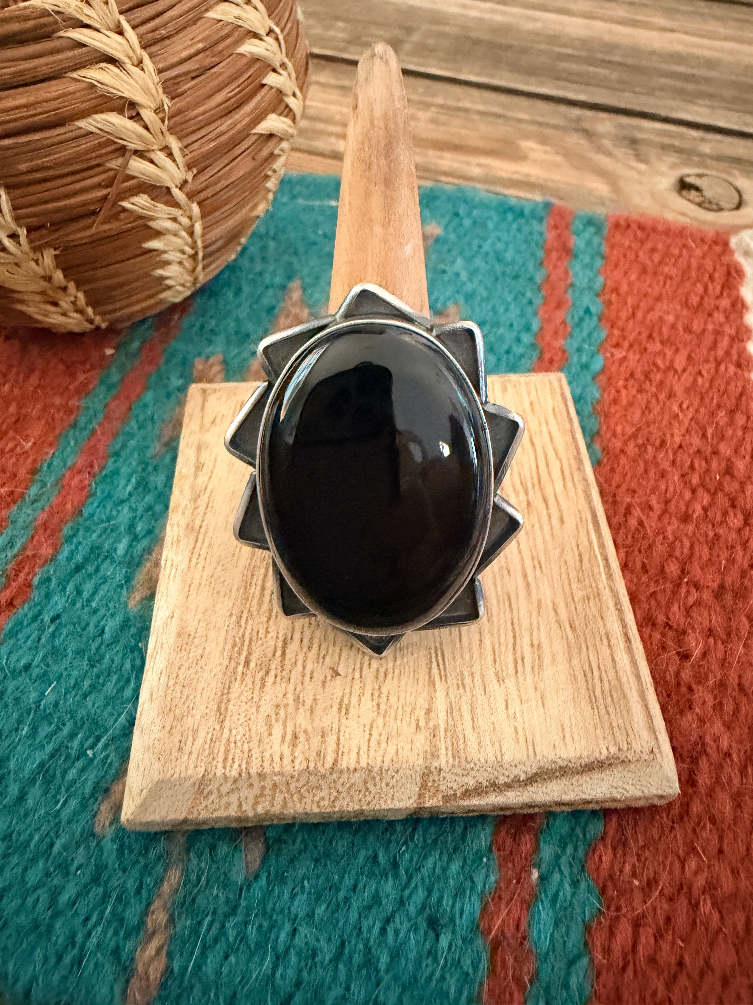 Handcrafted Black Onyx & Sterling Silver Ring Size 9