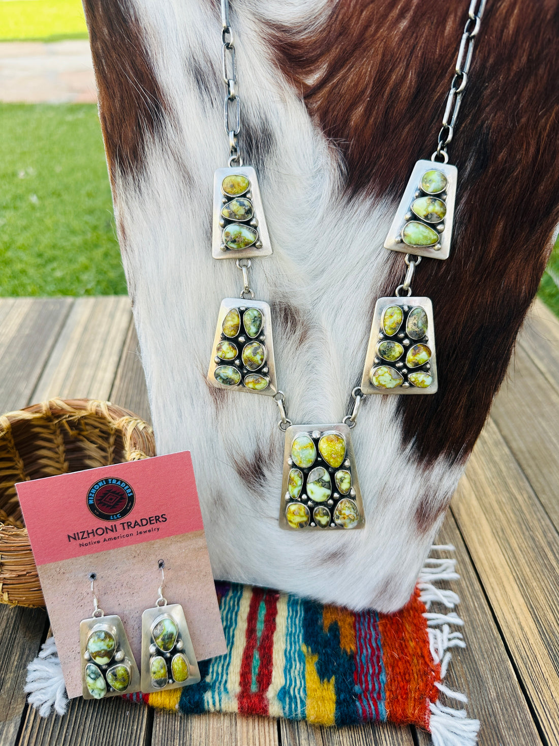 Handcrafted Palomino Turquoise & Sterling Silver Necklace and Earring Set by Charles Johnson