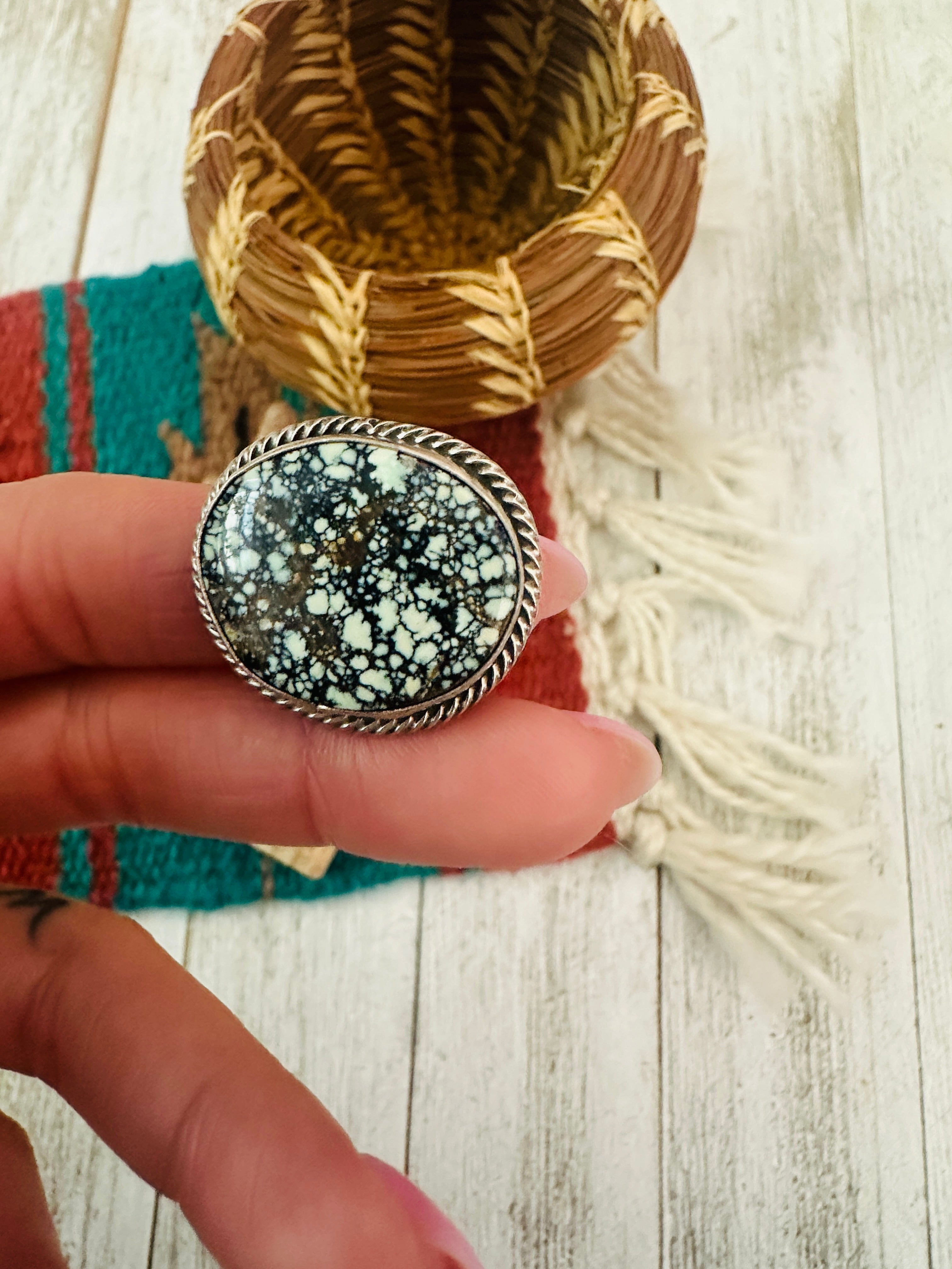 Navajo Sterling Silver & New Lander Turquoise Ring Size 7