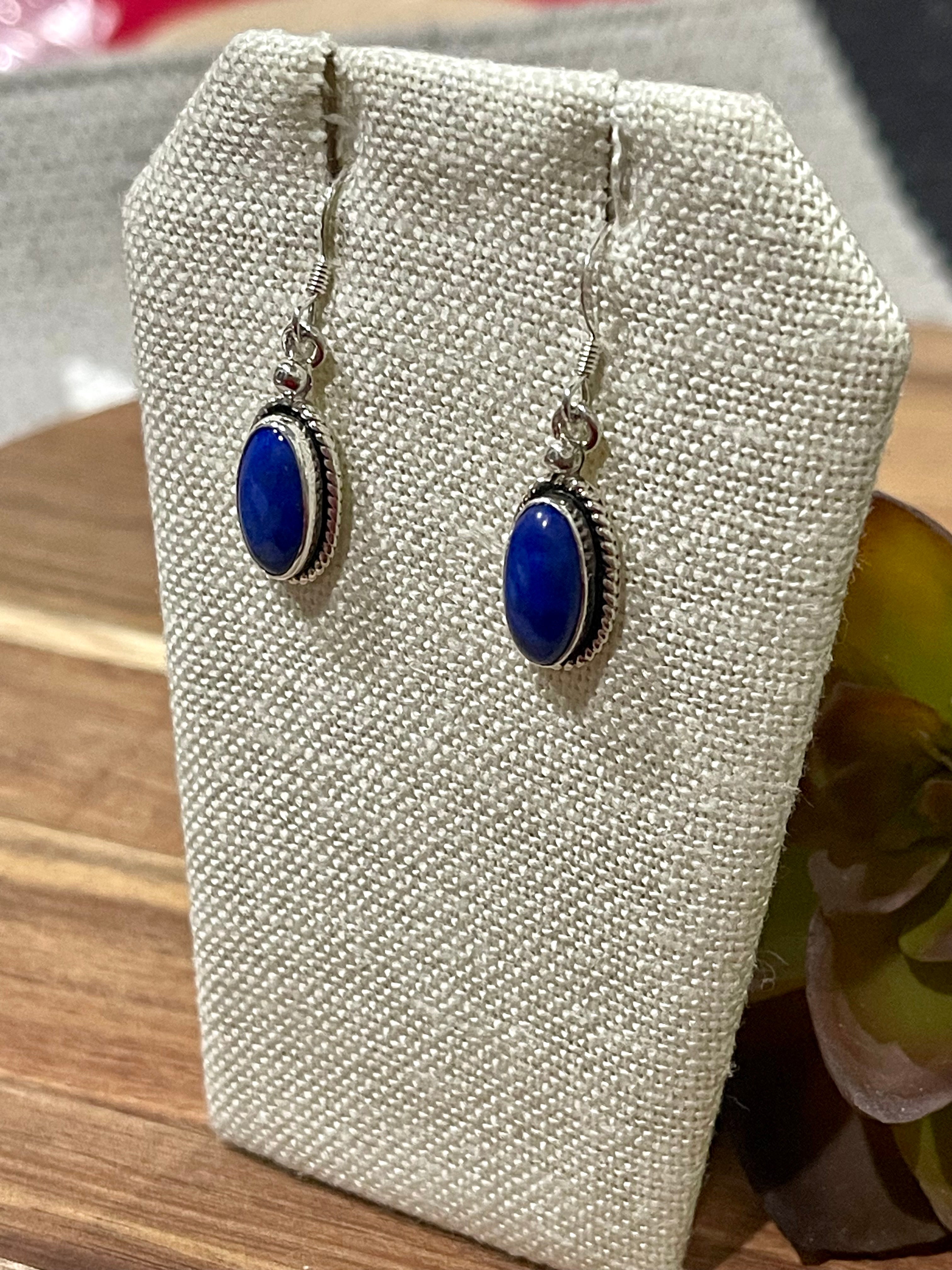 Navajo Lapis and Sterling Silver Dangle Earrings