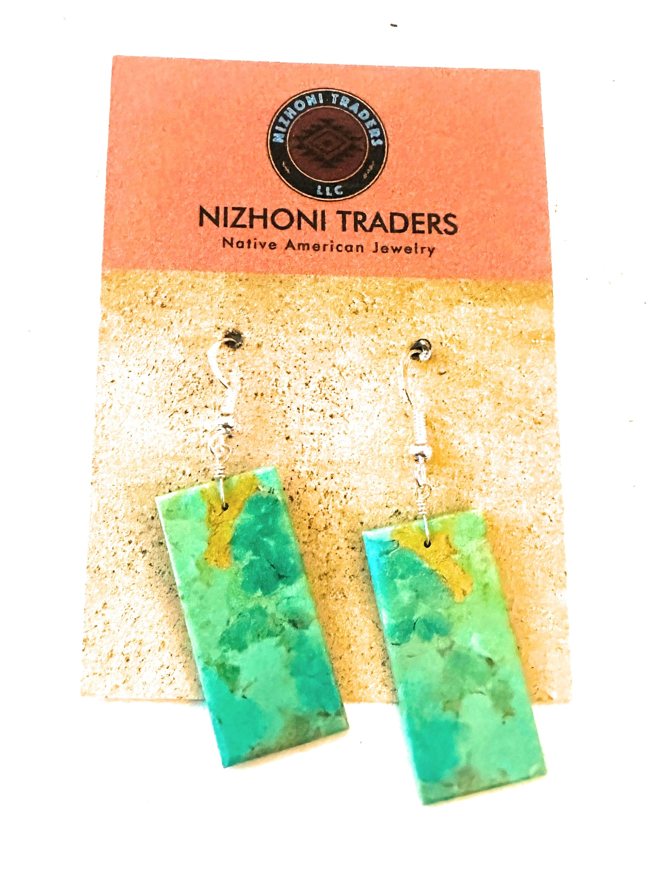 Navajo Sterling Silver & Turquoise Slab Dangle Earrings