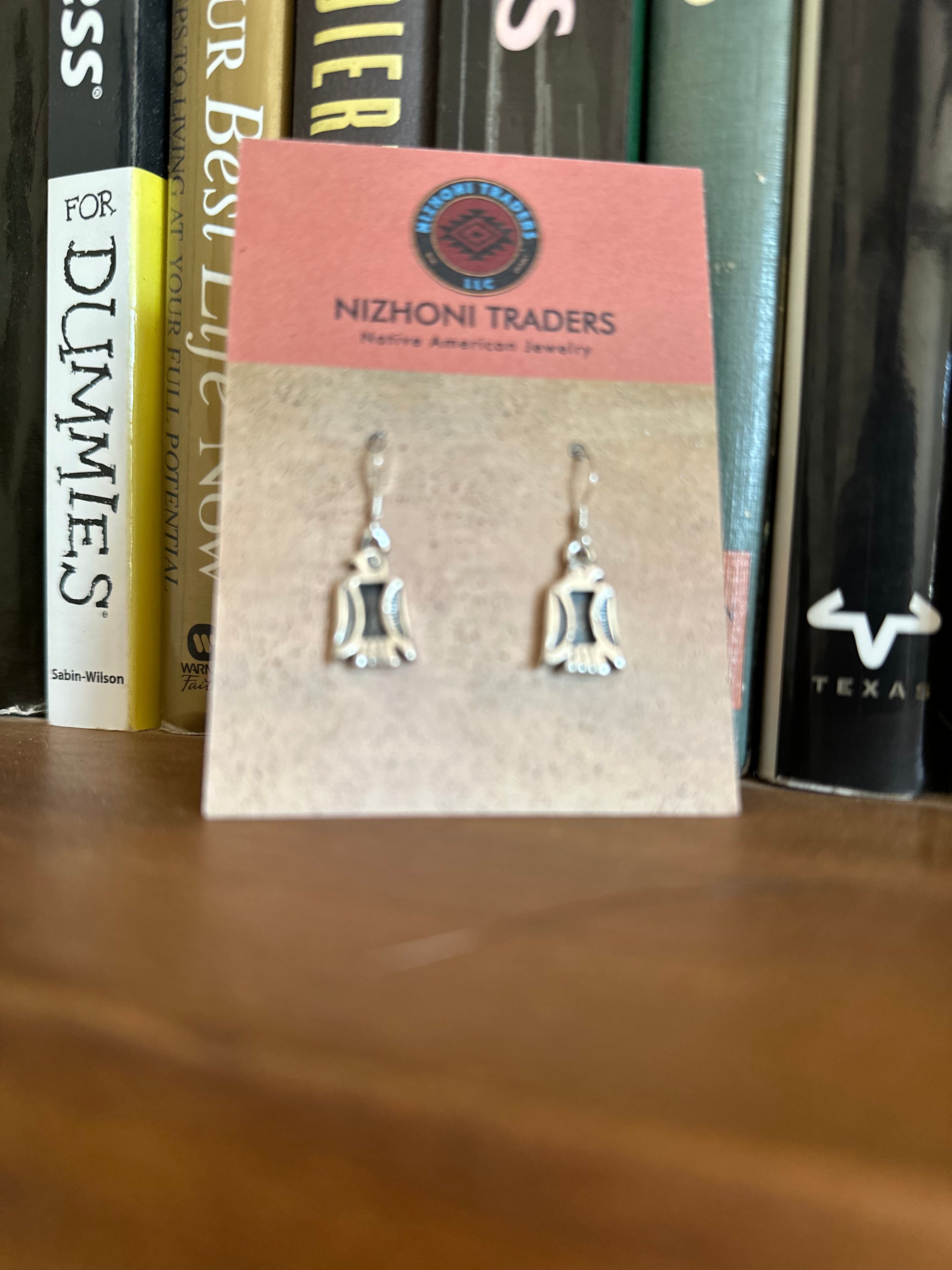 Navajo Hand Stamped Sterling Silver Thunderbird Dangle Earrings