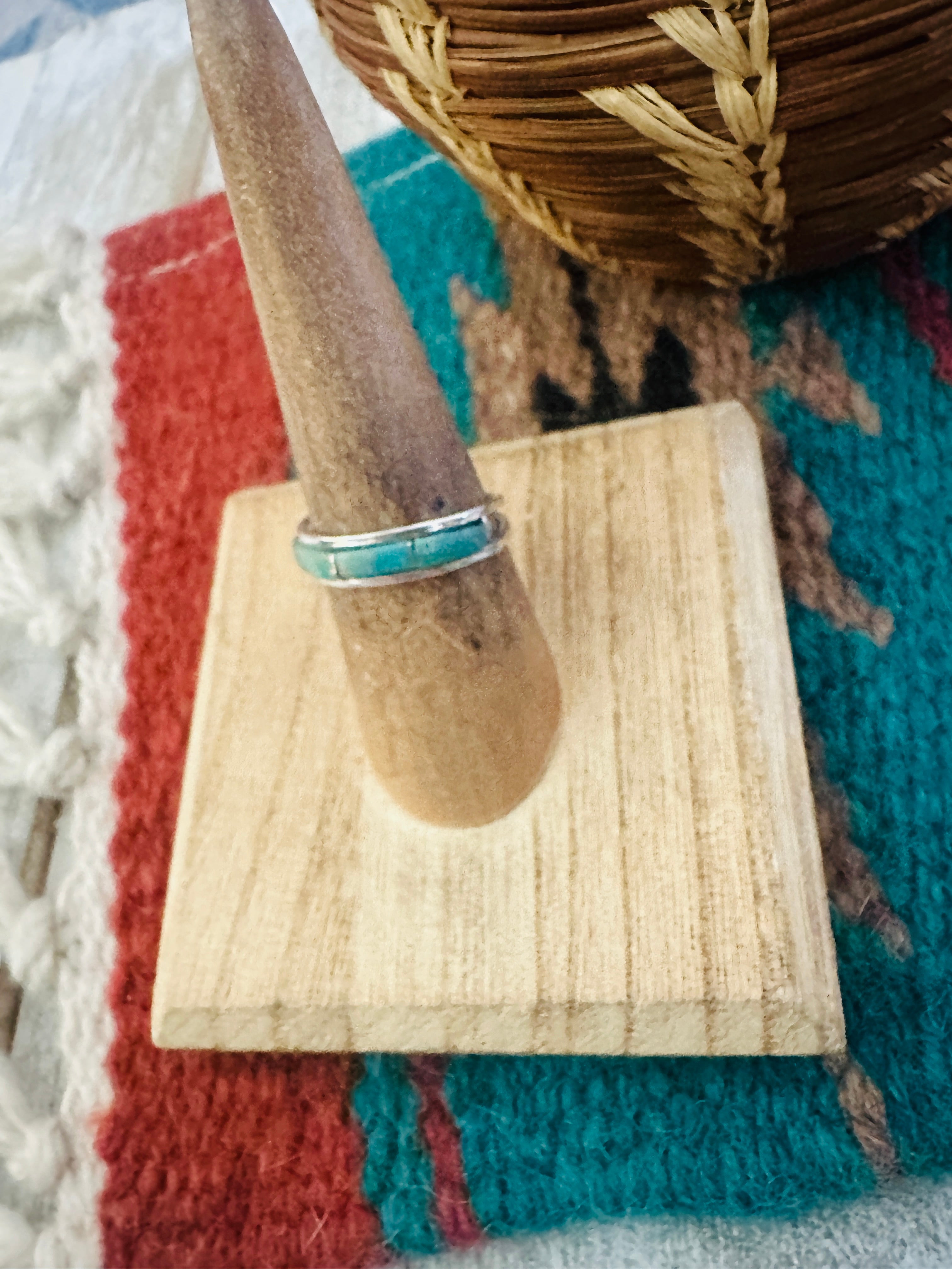 Navajo Sterling Silver & Turquoise Inlay Band Ring