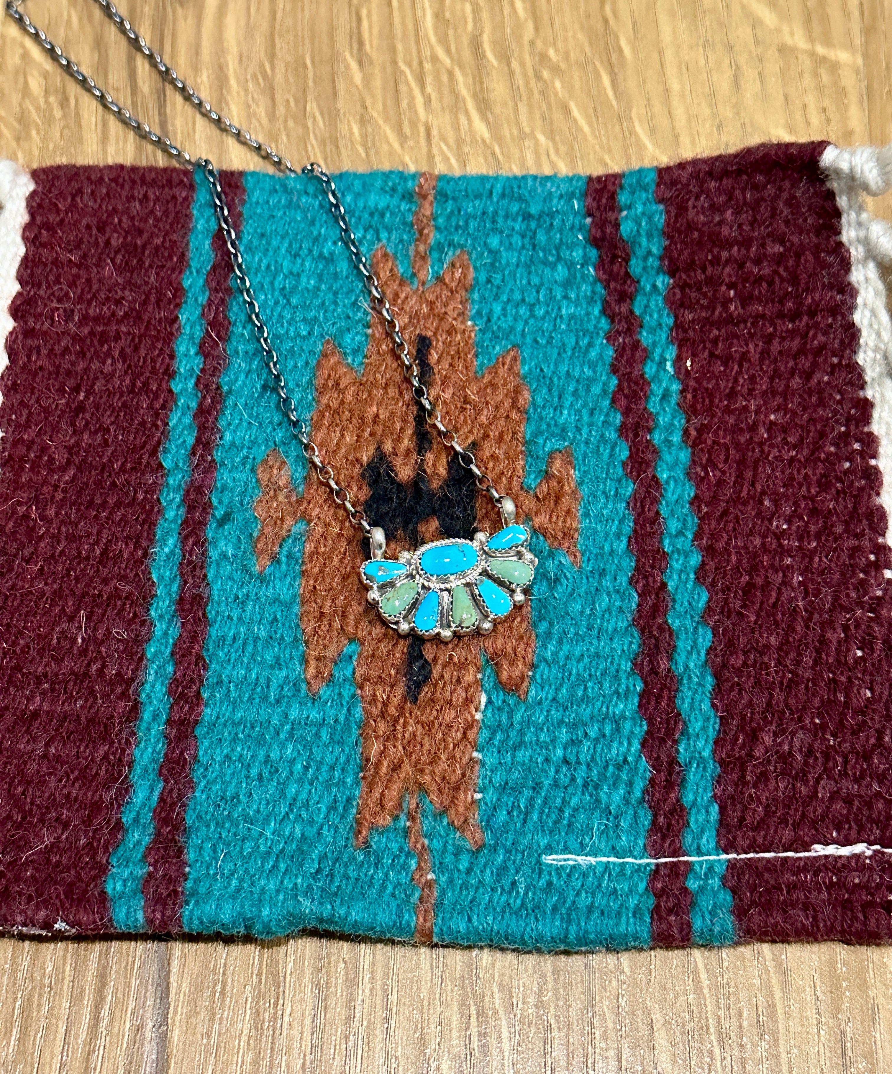 Handcrafted Sterling Silver & Turquoise Cluster Necklace