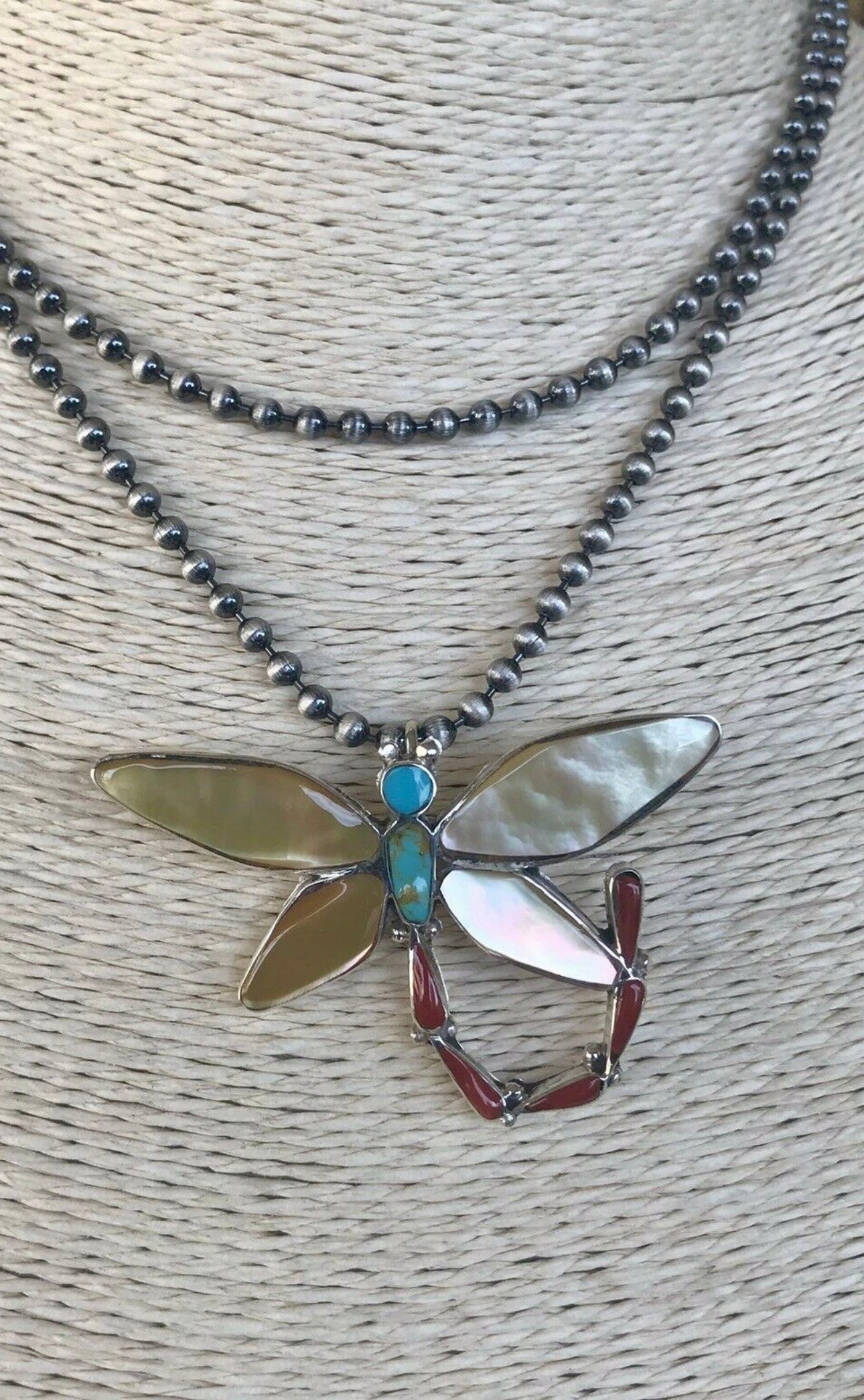 Zuni Sterling Silver  Multi Stone Dragonfly Pendant Pin