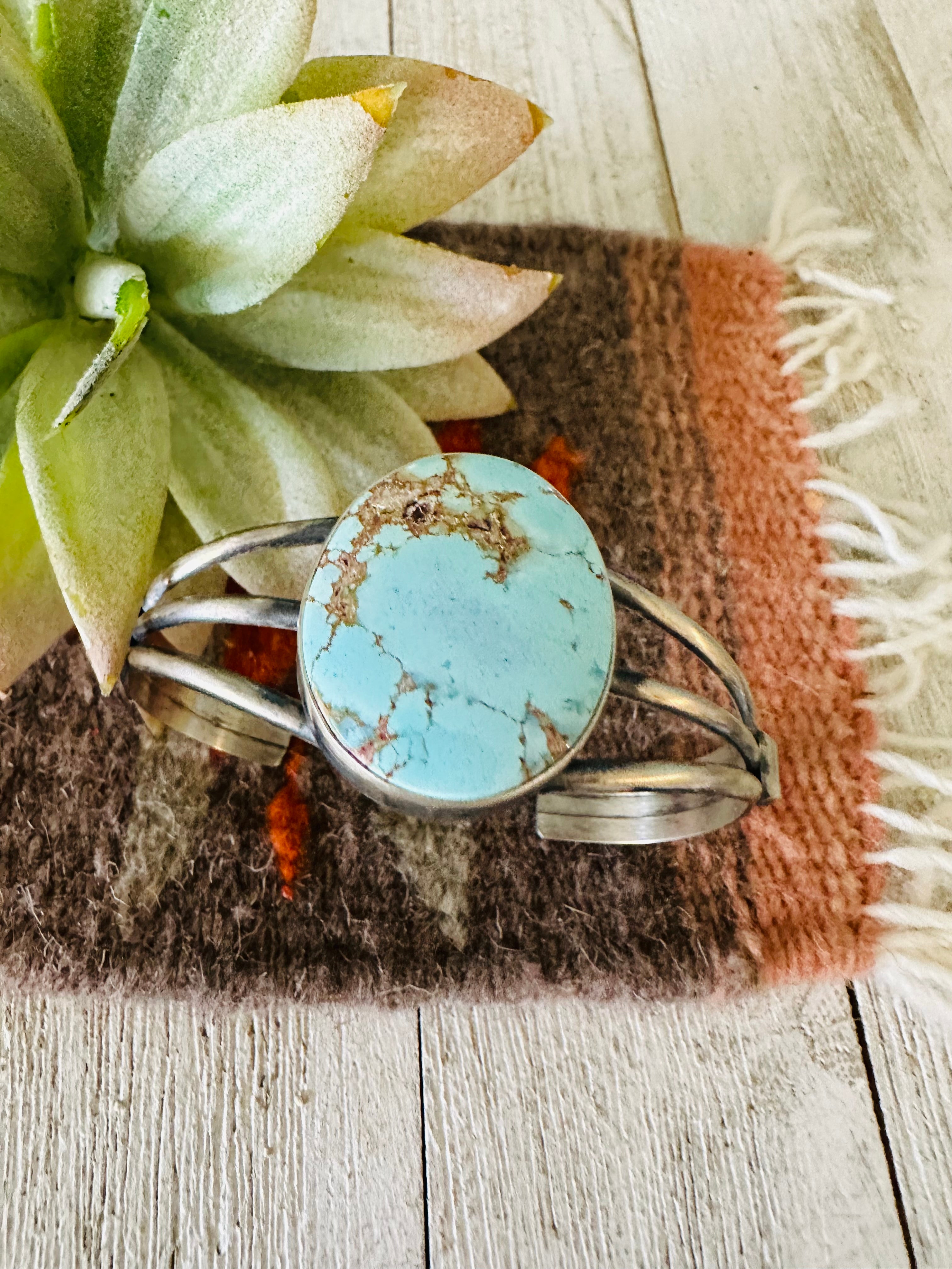 Navajo Golden Hills Turquoise & Sterling Silver Cuff Bracelet