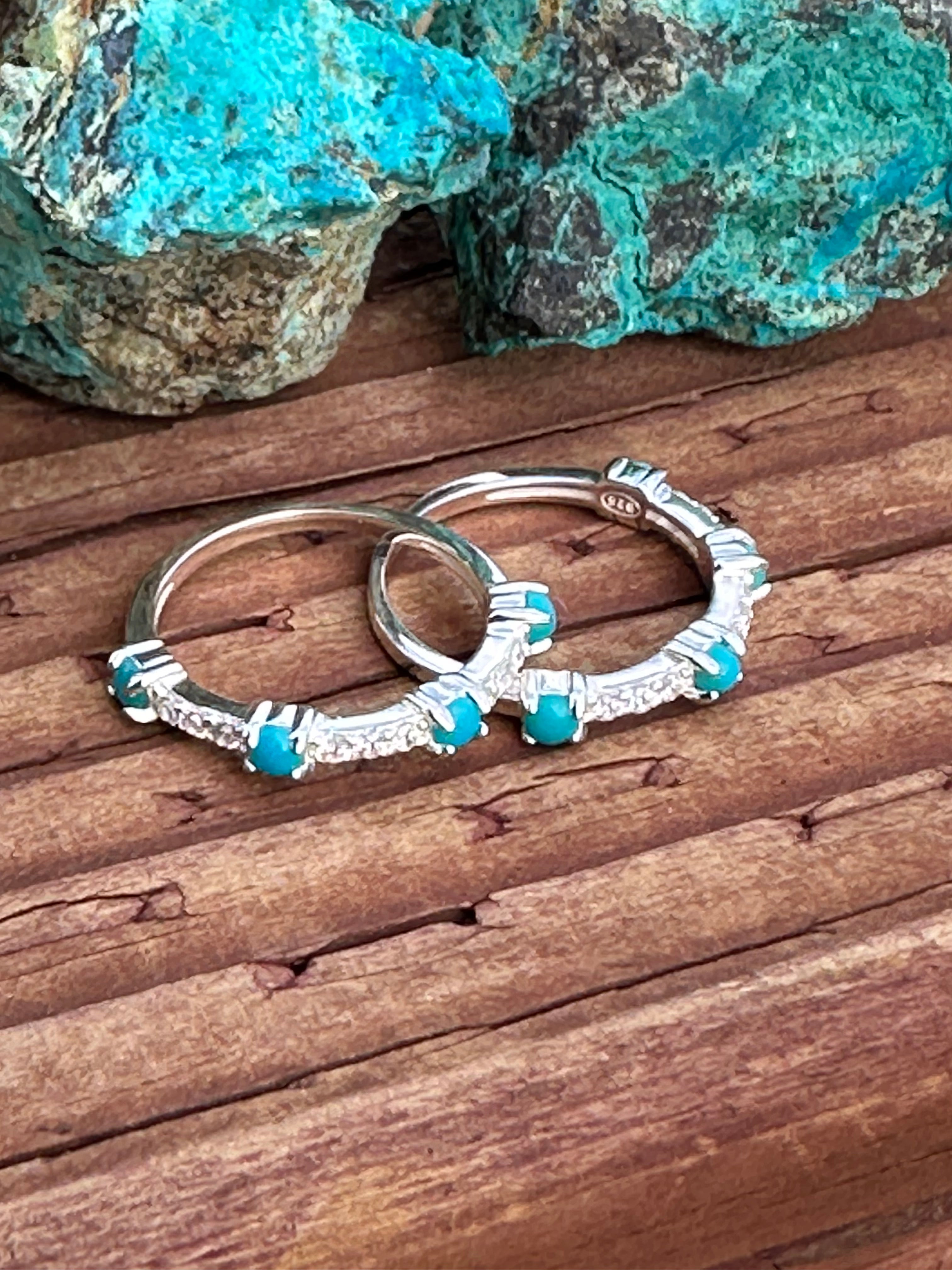 Handmade Sterling Silver Turquoise and CZ Eternity Band