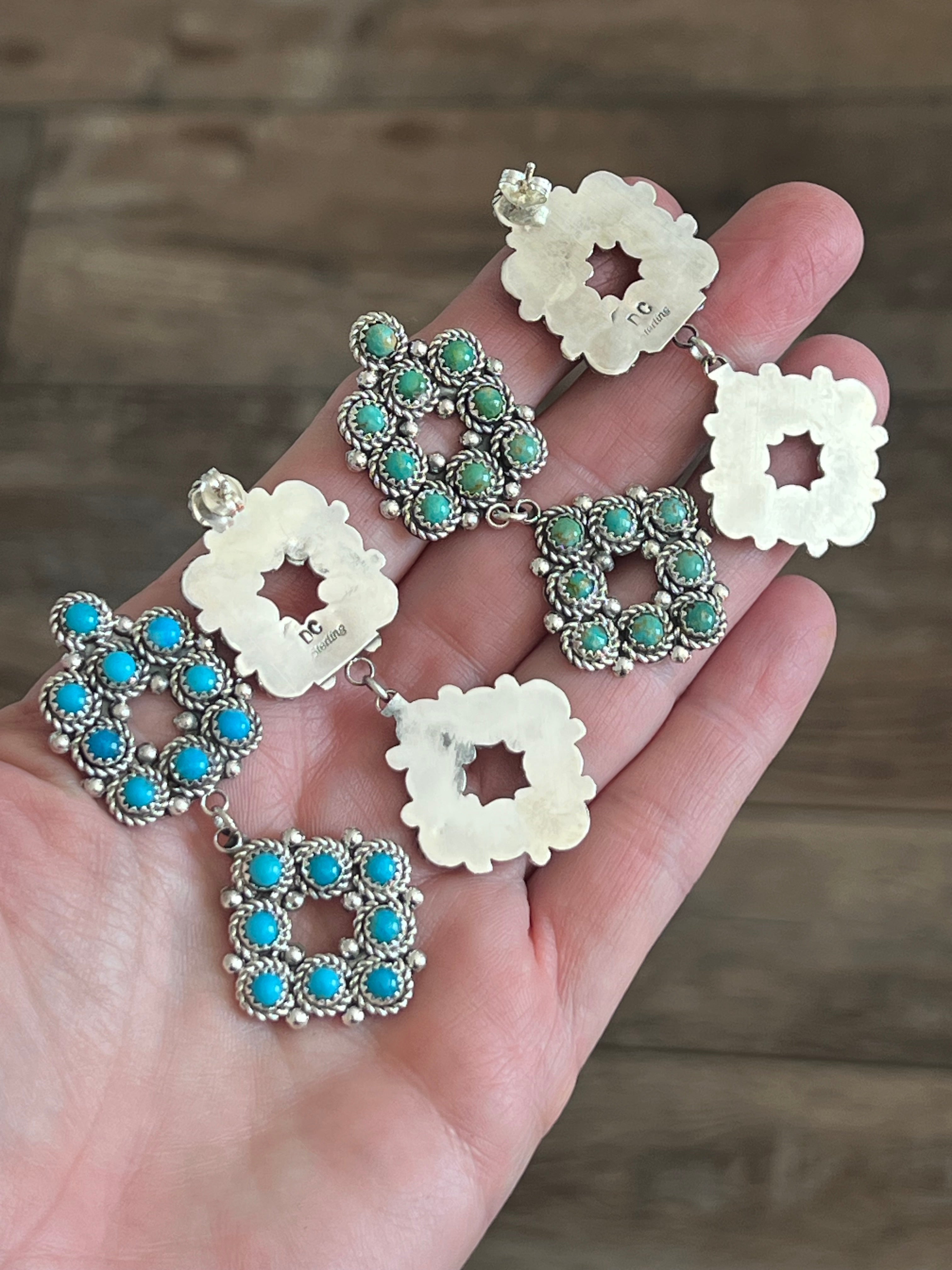 Handcrafted Sterling Silver and Snake Eye Turquoise Cluster Earrings by Dillon Cheama