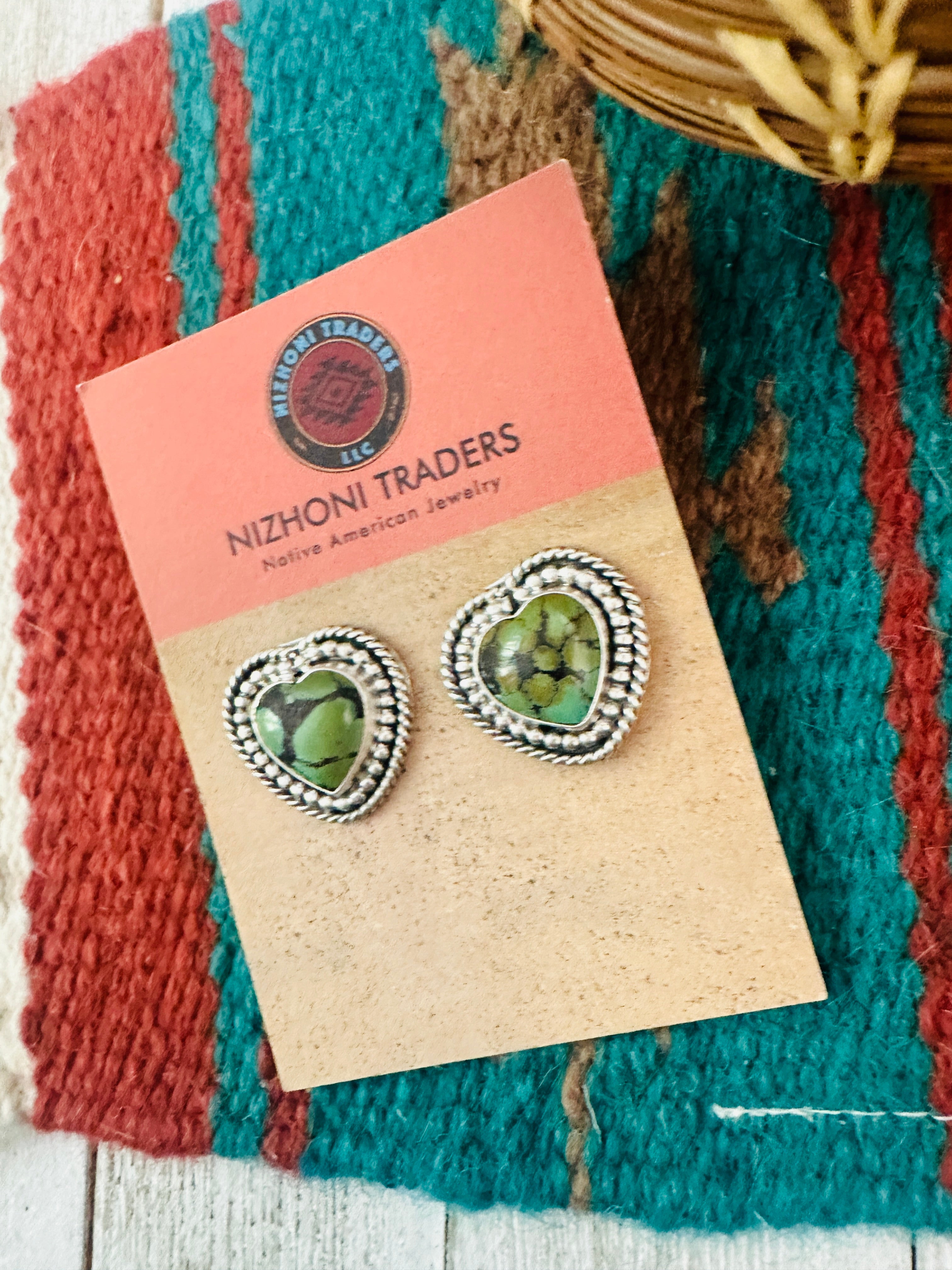 Navajo Tibetan Turquoise & Sterling Silver Heart Post Earrings