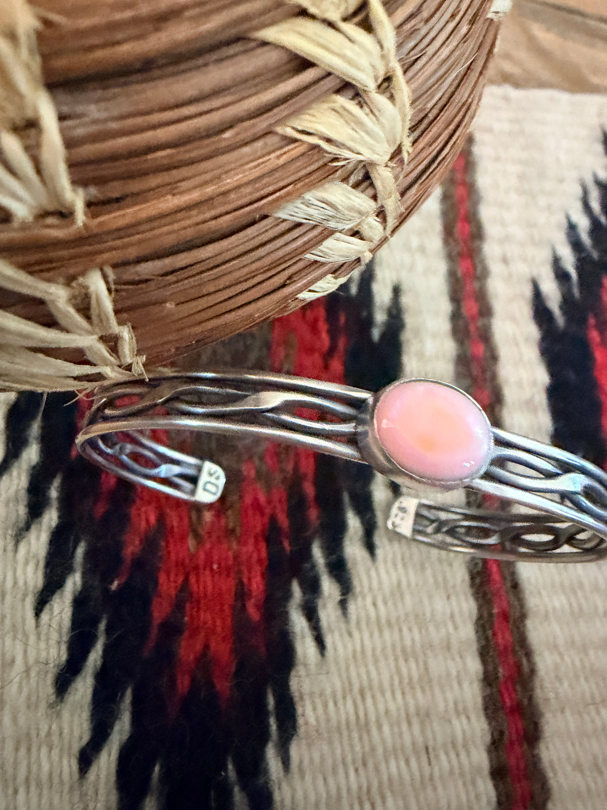 Handcrafted Queen Pink Conch & Sterling Silver Cuff Bracelet