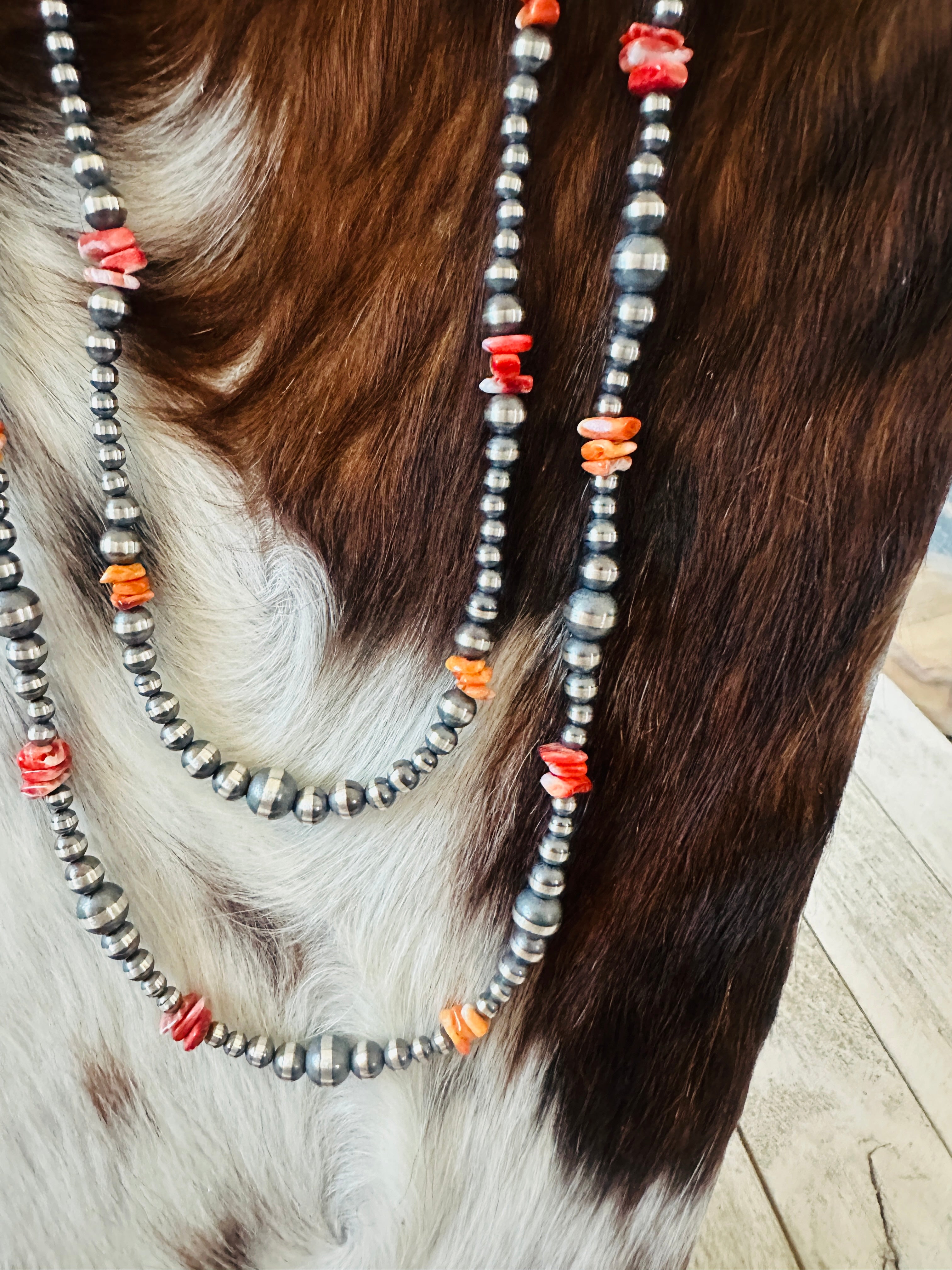 Handcrafted Sterling Silver & Spiny Oyster Beaded Necklace