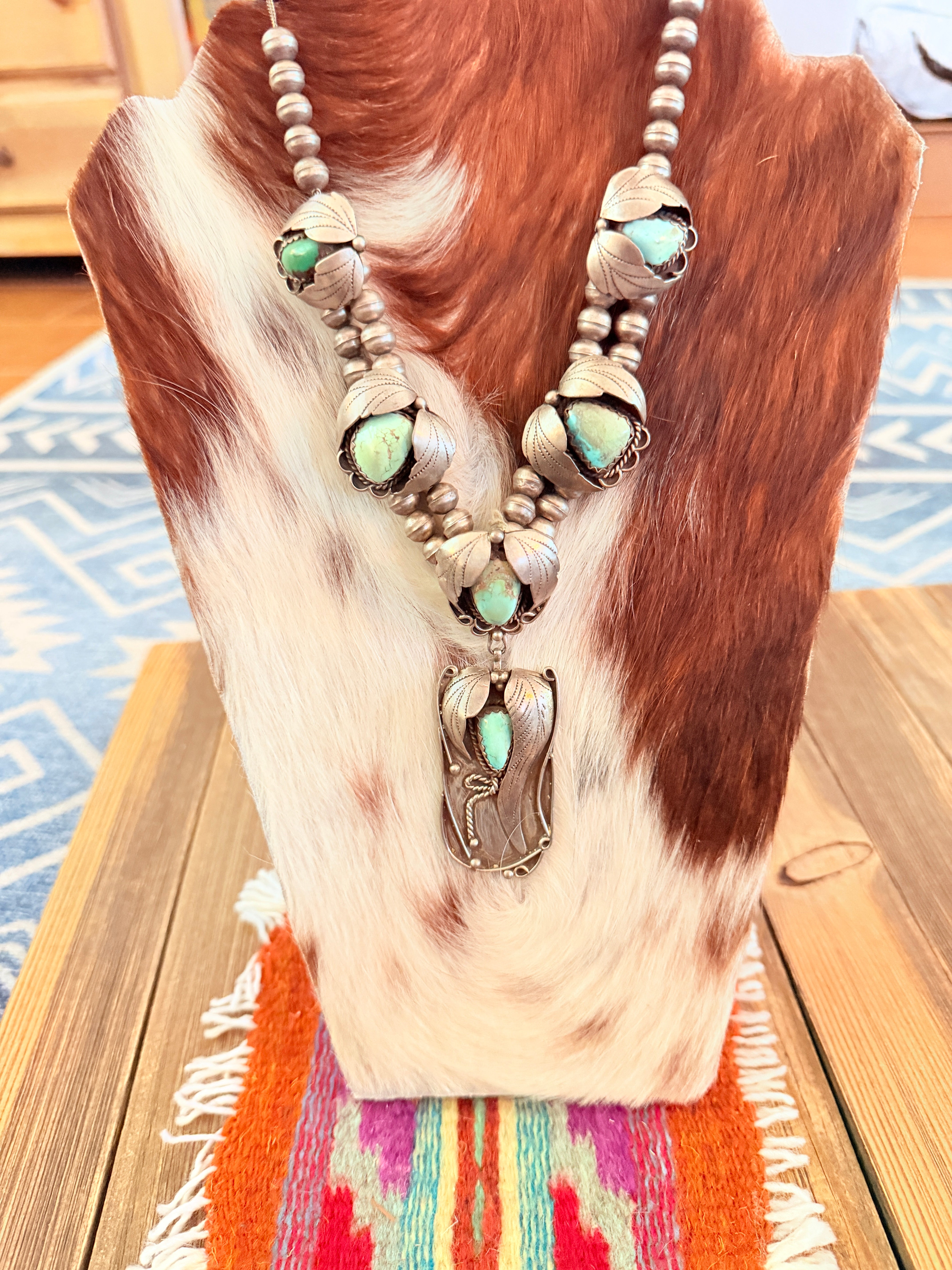 Old Pawn Handcrafted Turquoise & Sterling Silver Beaded Necklace