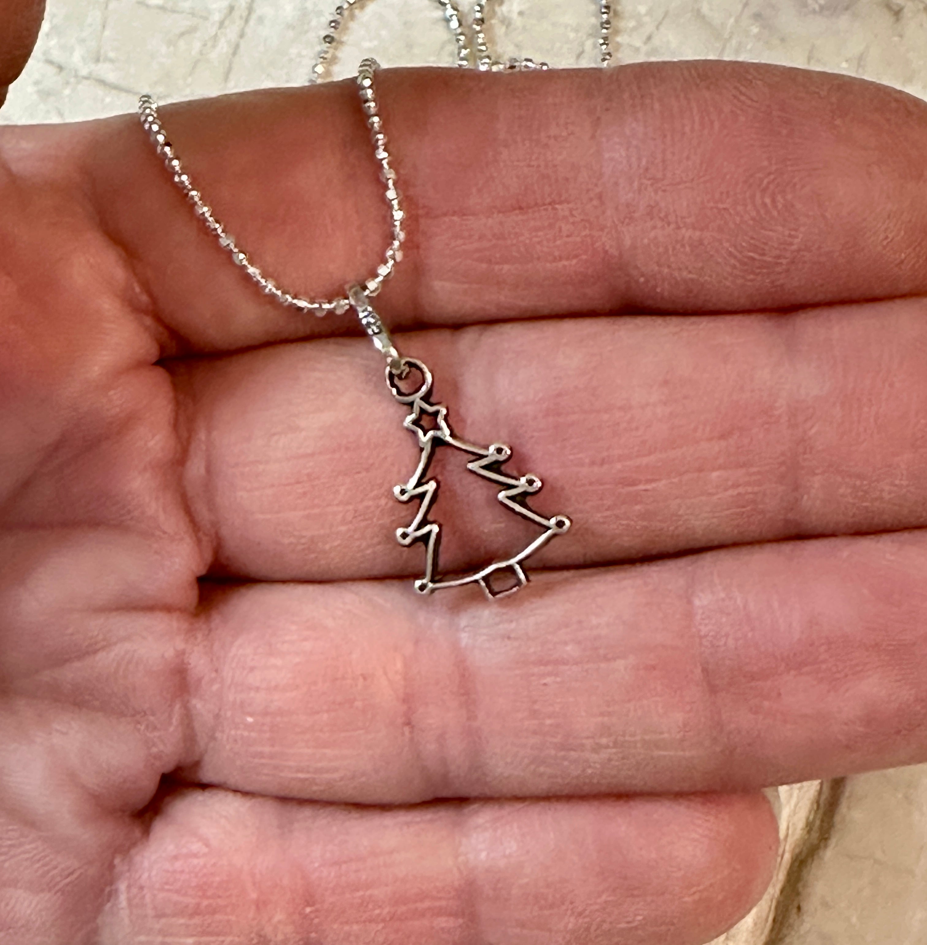 Sterling Silver Christmas Tree Pendant Necklace