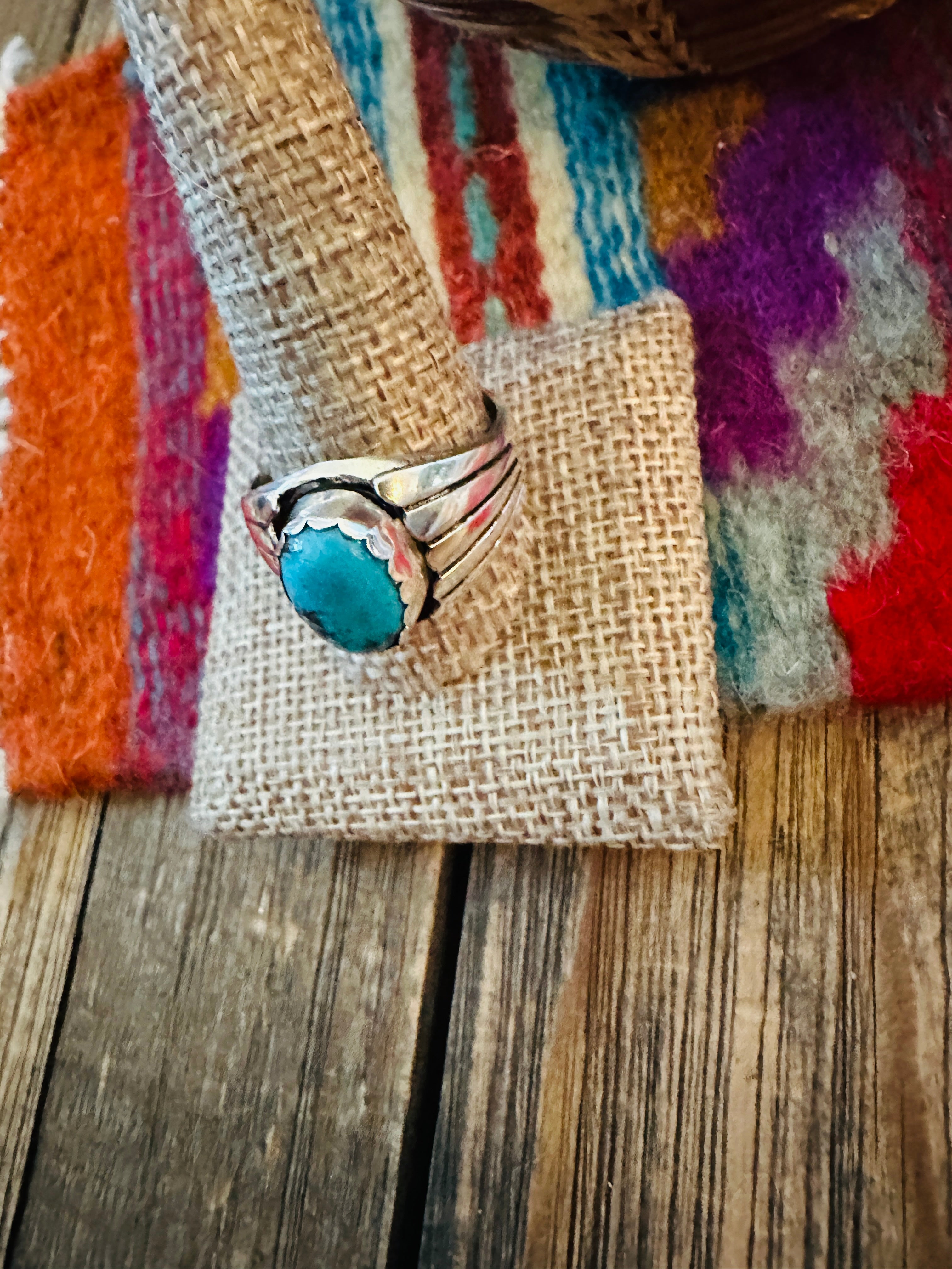 Handcrafted Kingman Turquoise & Sterling Silver Ring size 13