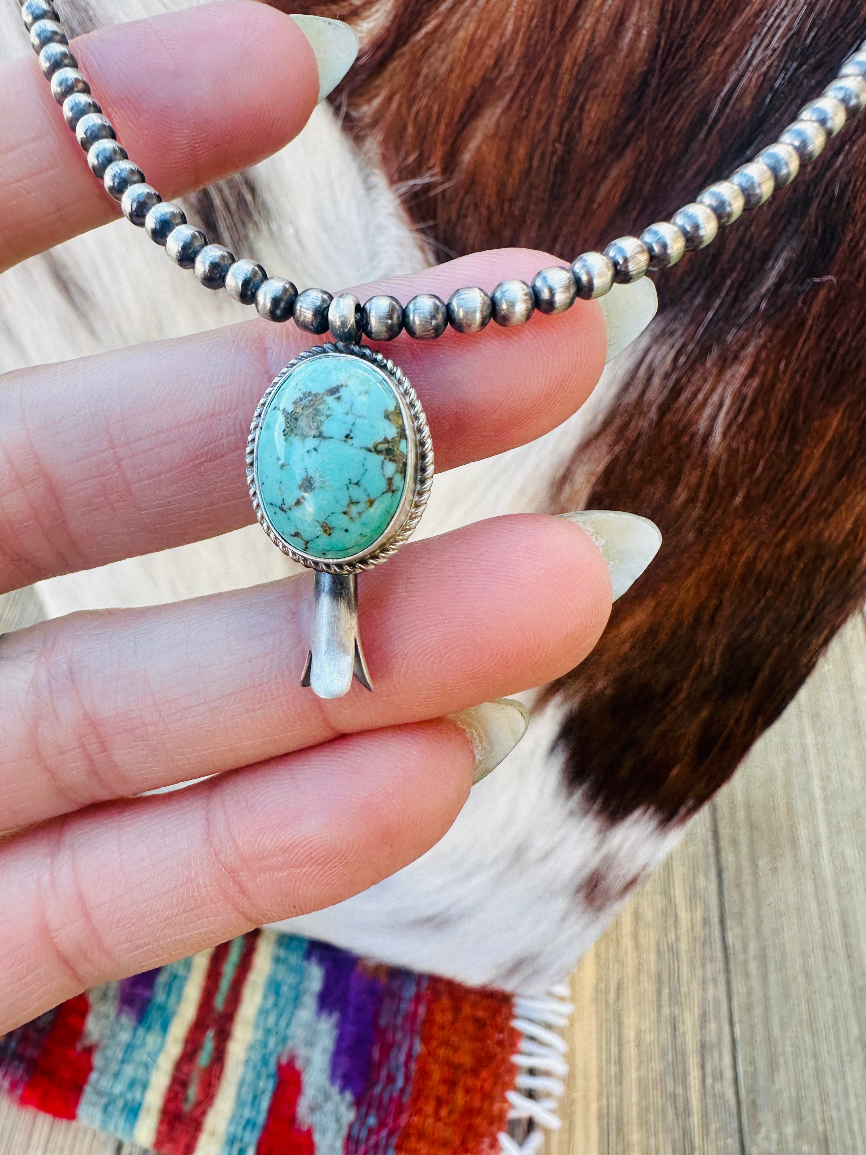 Handcrafted Turquoise & Sterling Silver Beaded Blossom Necklace