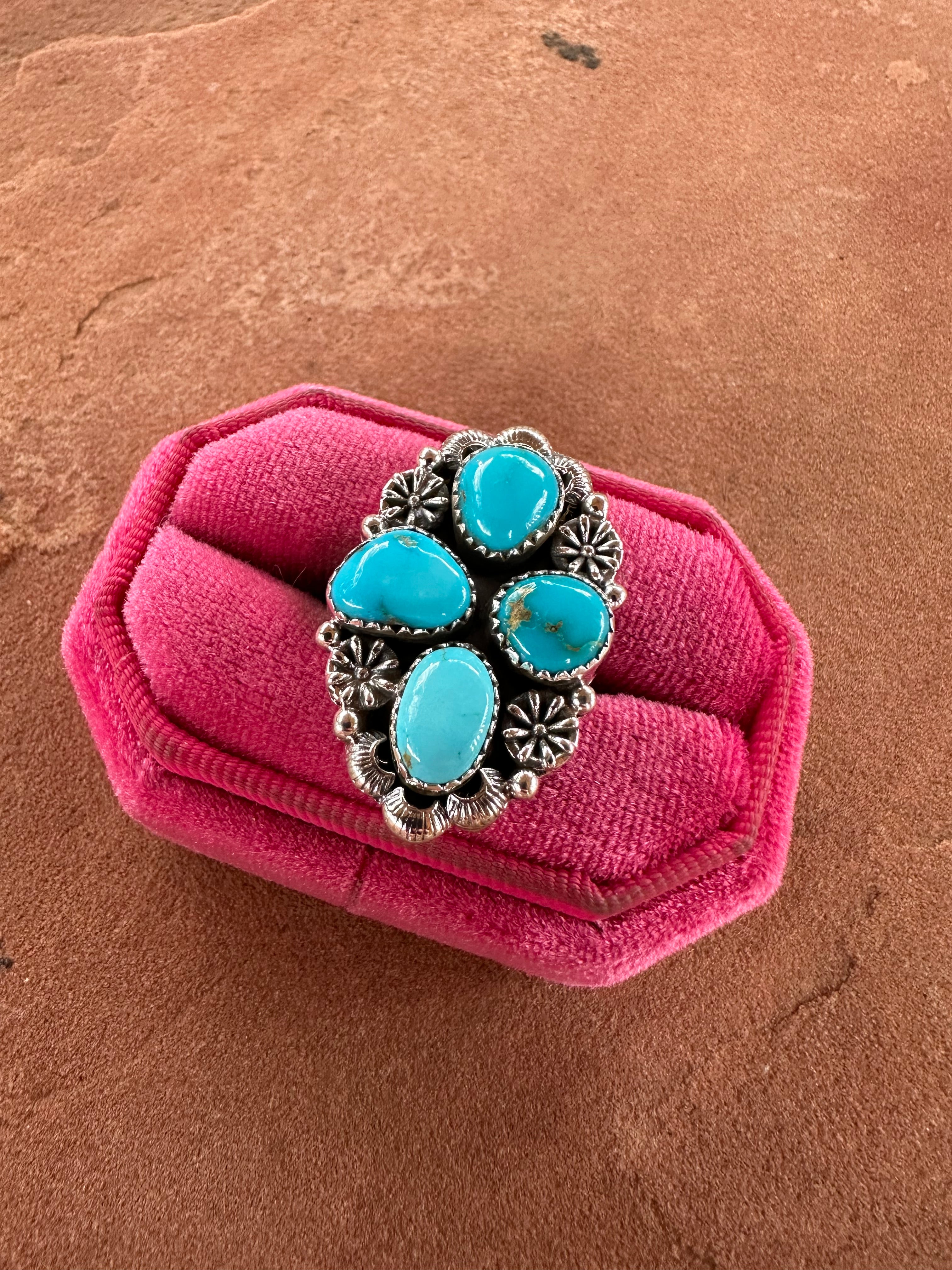 Handmade Turquoise & Sterling Silver Adjustable 4 Stone Ring