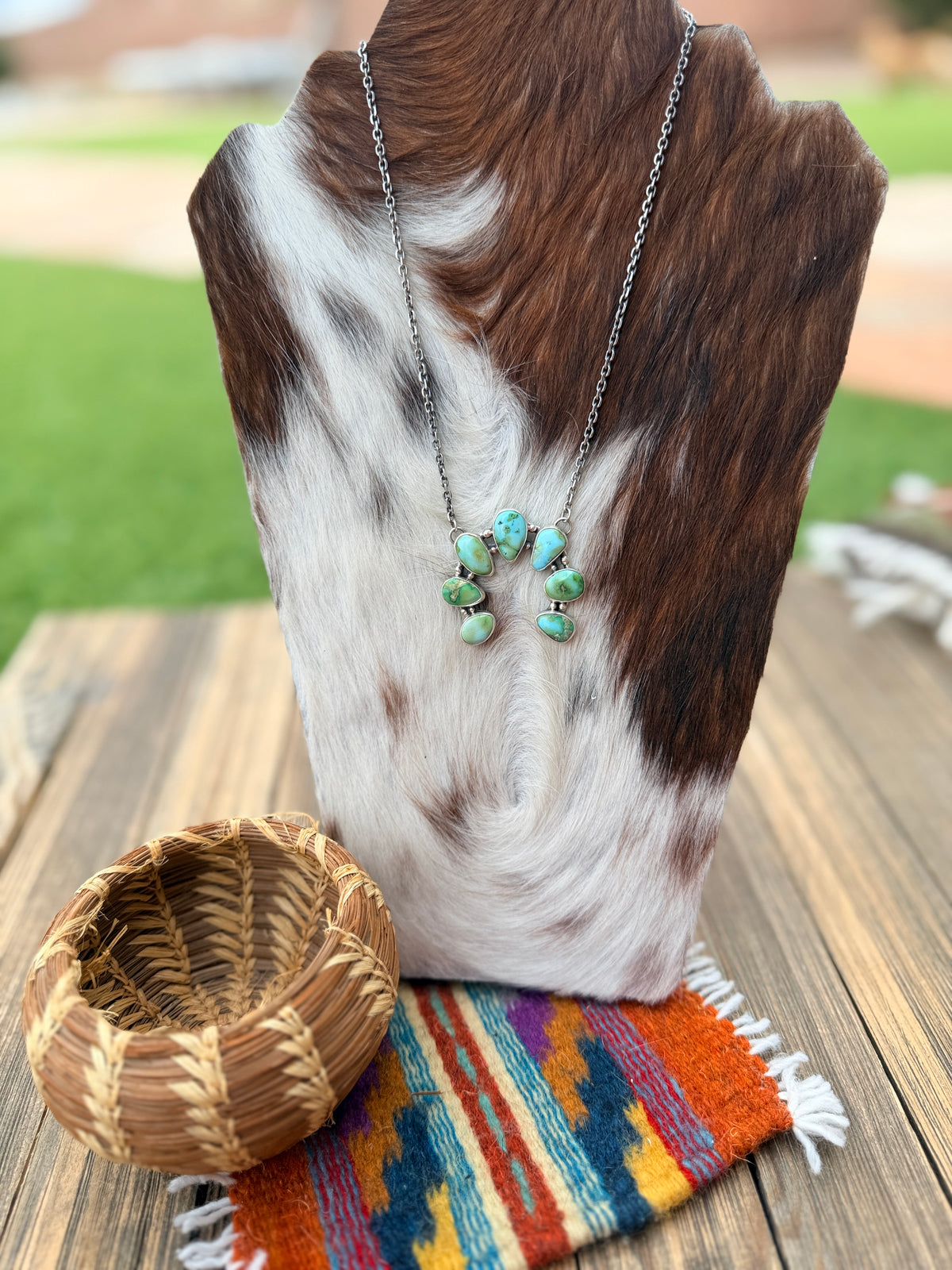 Handcrafted Sonoran Mountain Turquoise & Sterling Silver Naja Necklace by Alice McShirley