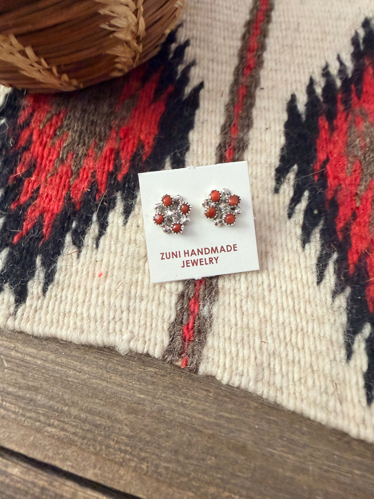 Handcrafted Sterling Silver & Coral Petit Point Stud Earrings
