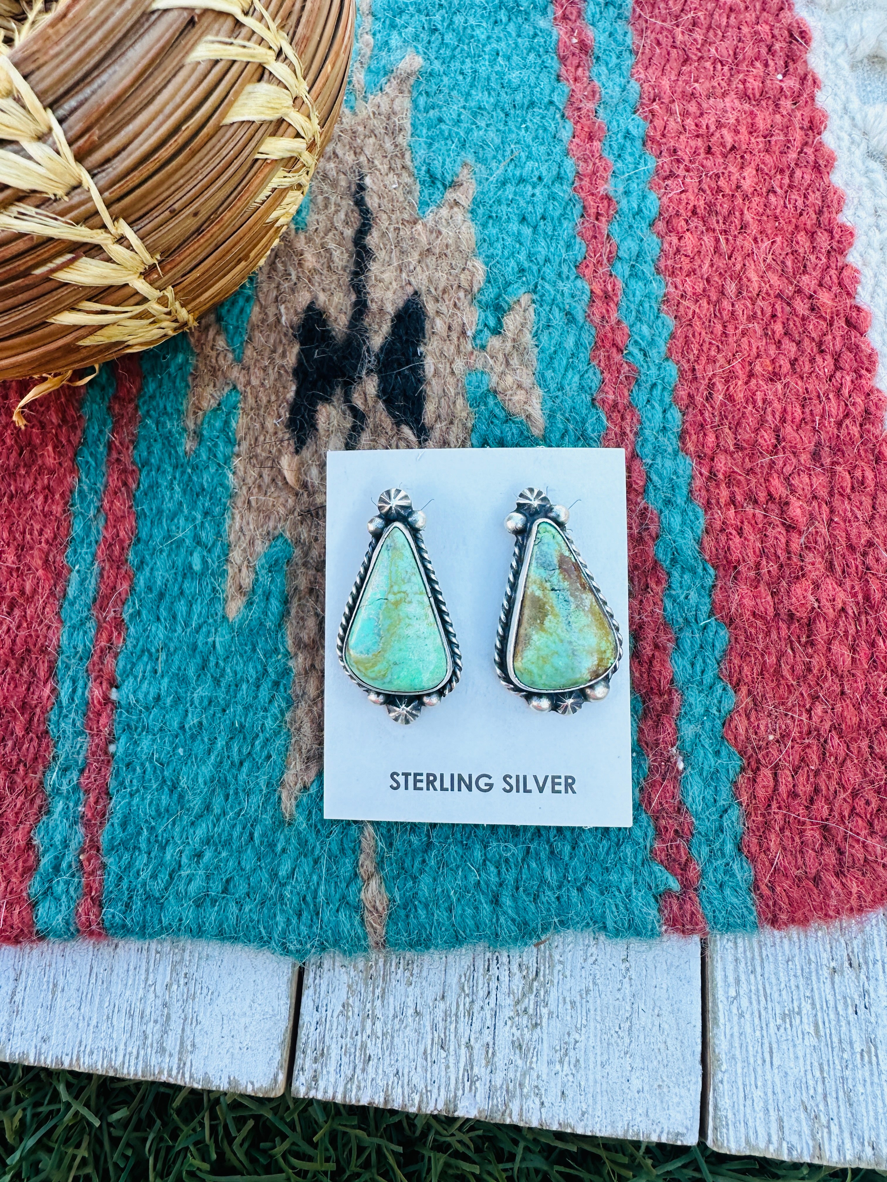 Handcrafted Kingman Turquoise & Sterling Silver Post Earrings